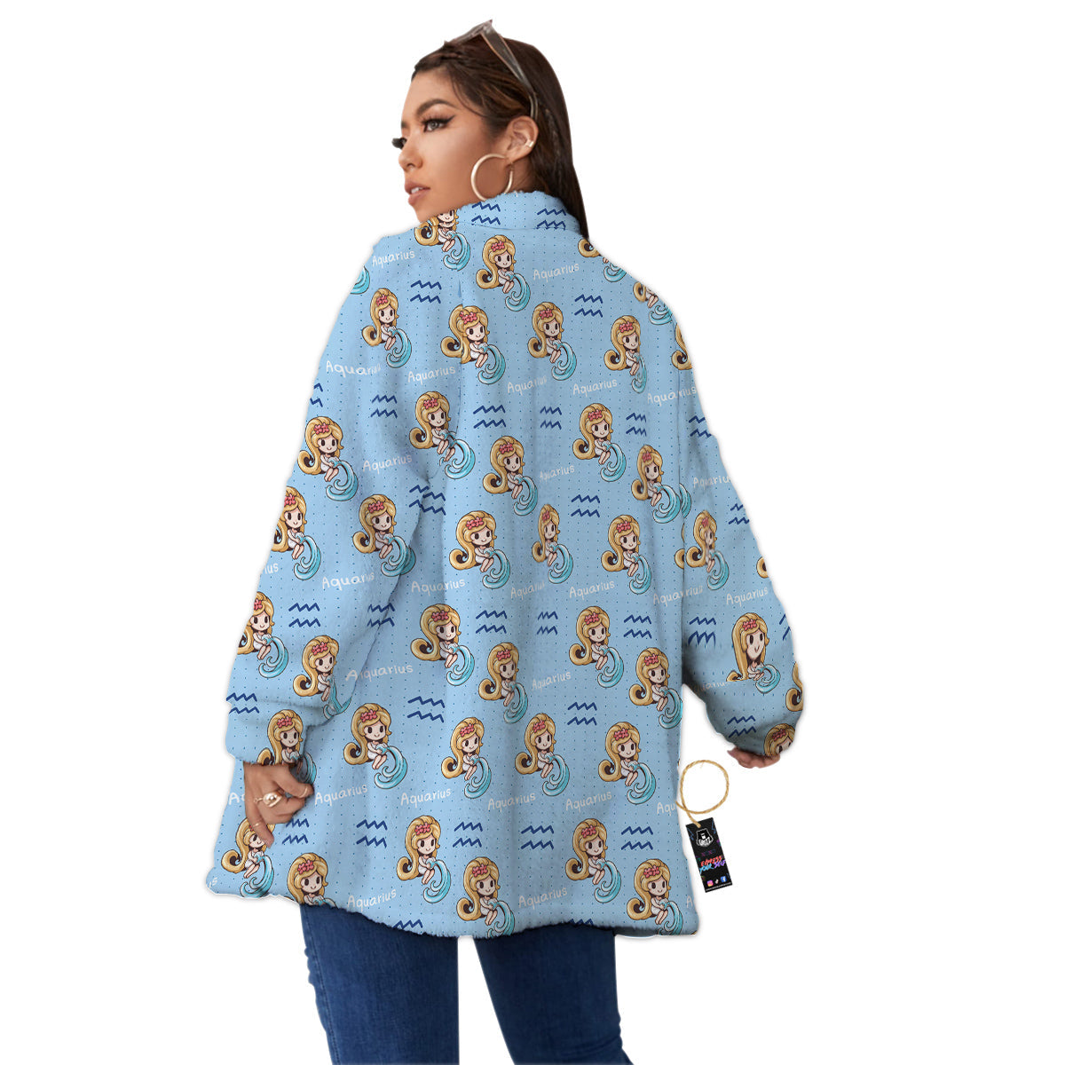 Aquarius Cute Cartoon Print Pattern Women's Sherpa Jacket-grizzshop