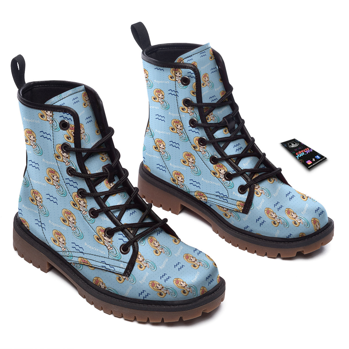 Aquarius Cute Cartoon Print Pattern Work Boots-grizzshop