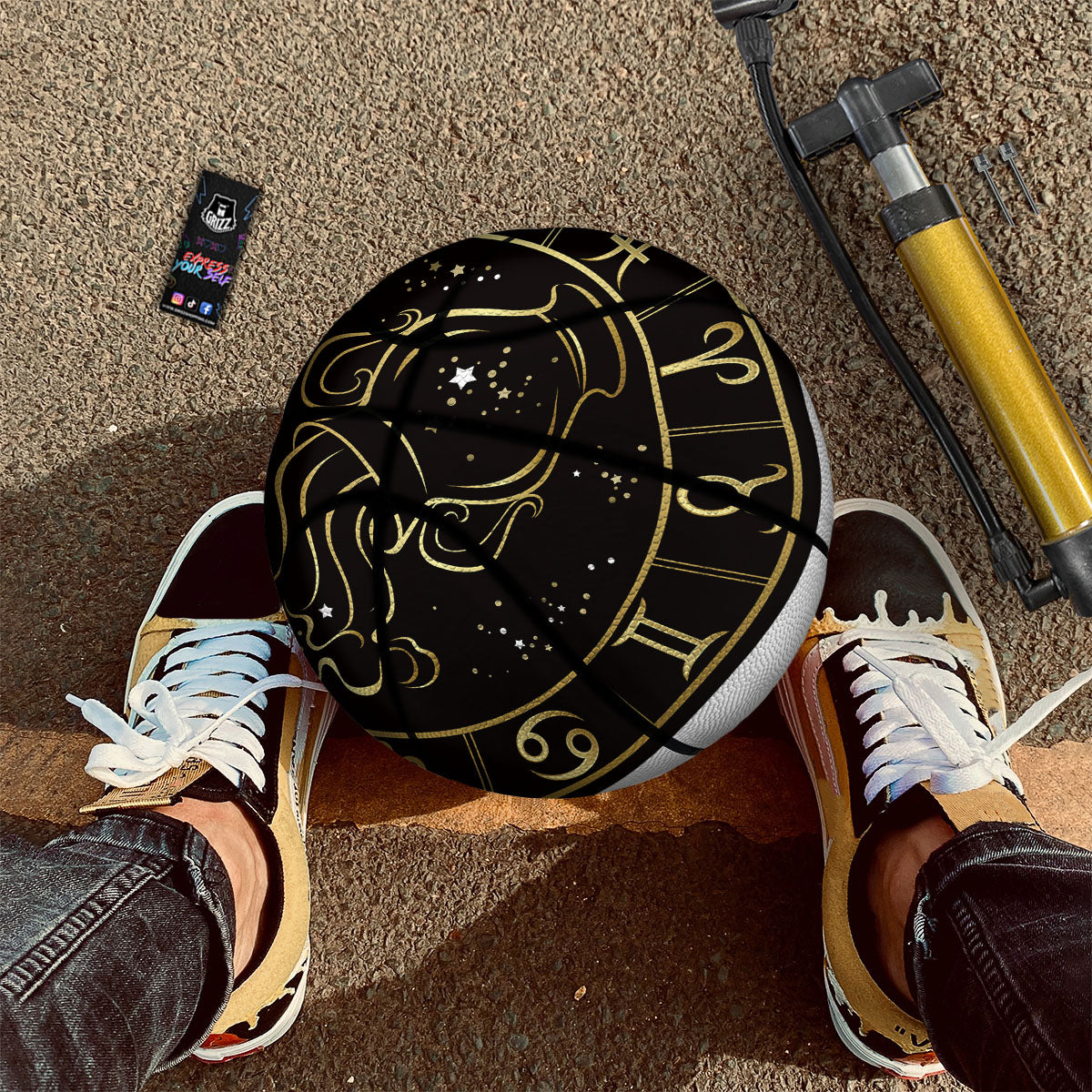 Aquarius Sign Black And Gold Print Basketball-grizzshop