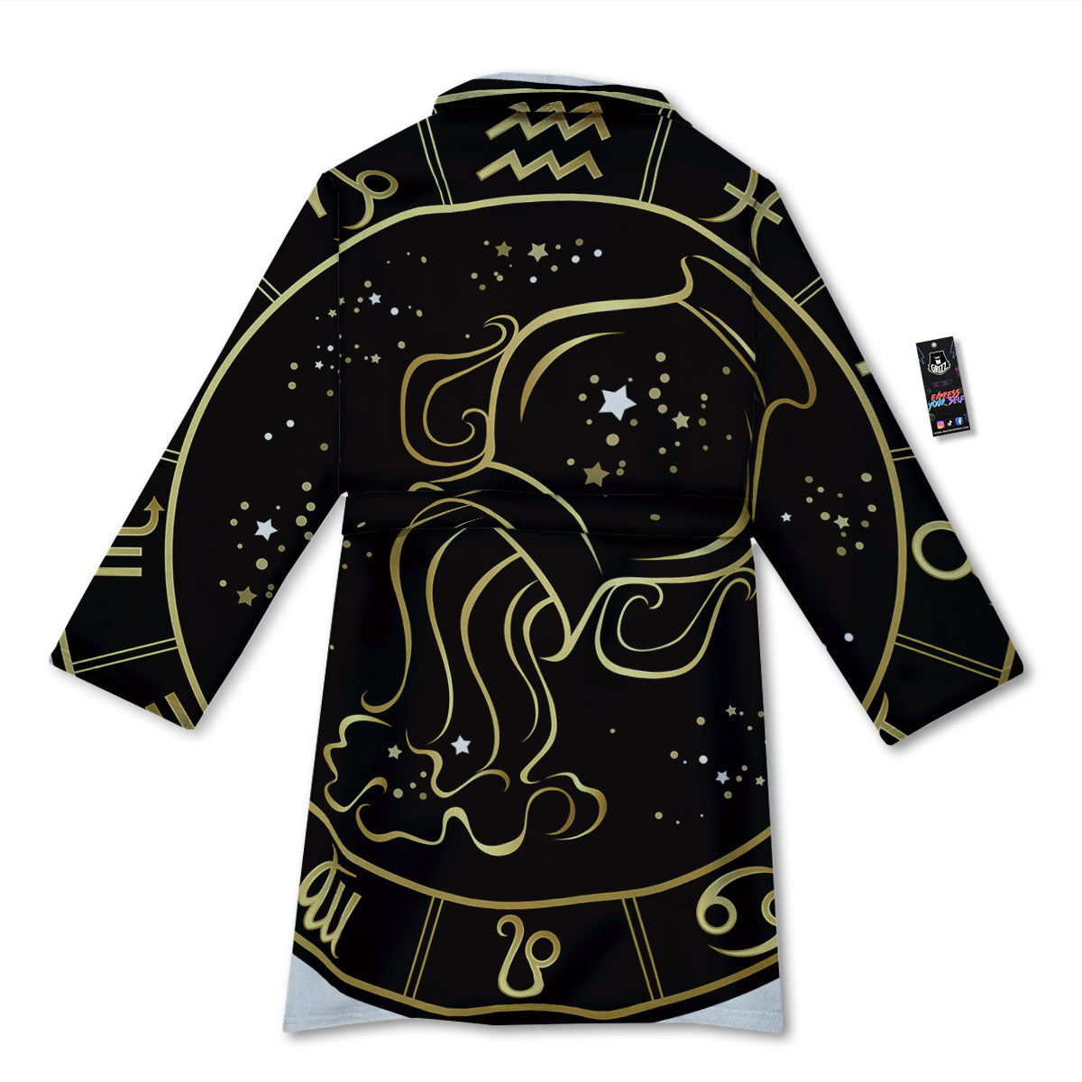 Aquarius Sign Black And Gold Print Bathrobe-grizzshop