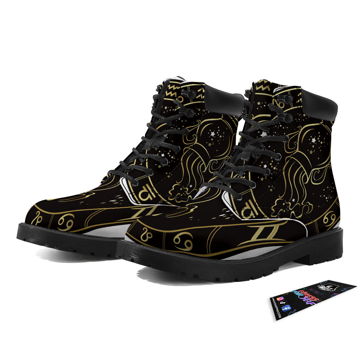 Aquarius Sign Black And Gold Print Boots-grizzshop