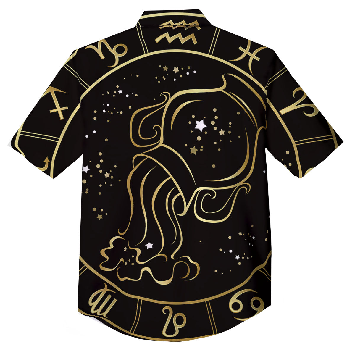 Aquarius Sign Black And Gold Print Button Up Shirt-grizzshop