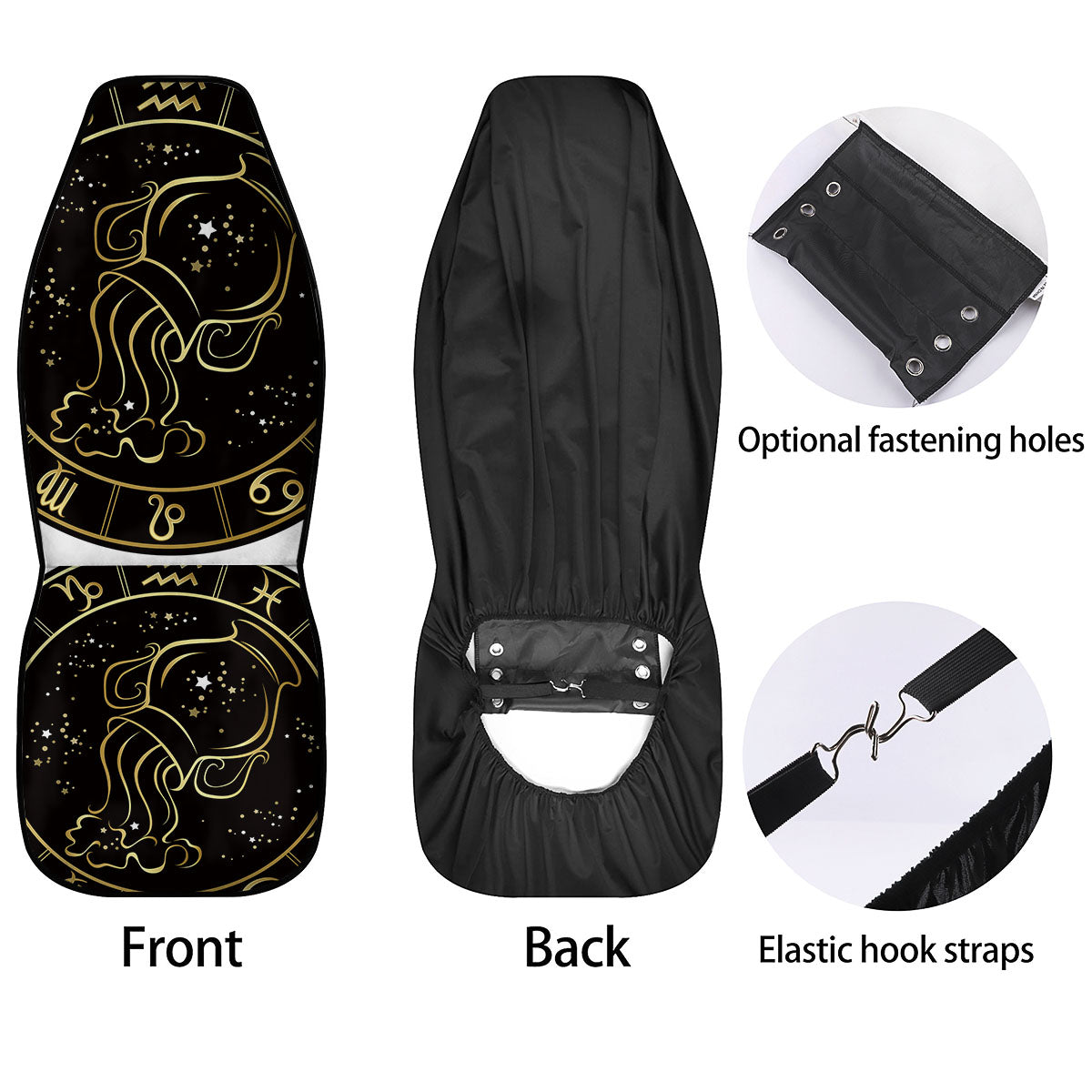 Aquarius Sign Black And Gold Print Car Seat Covers-grizzshop