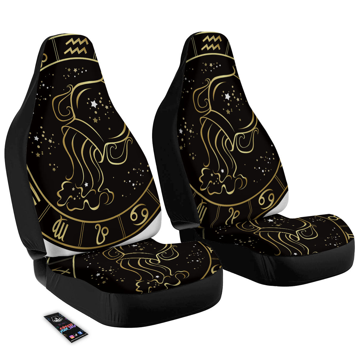 Aquarius Sign Black And Gold Print Car Seat Covers-grizzshop