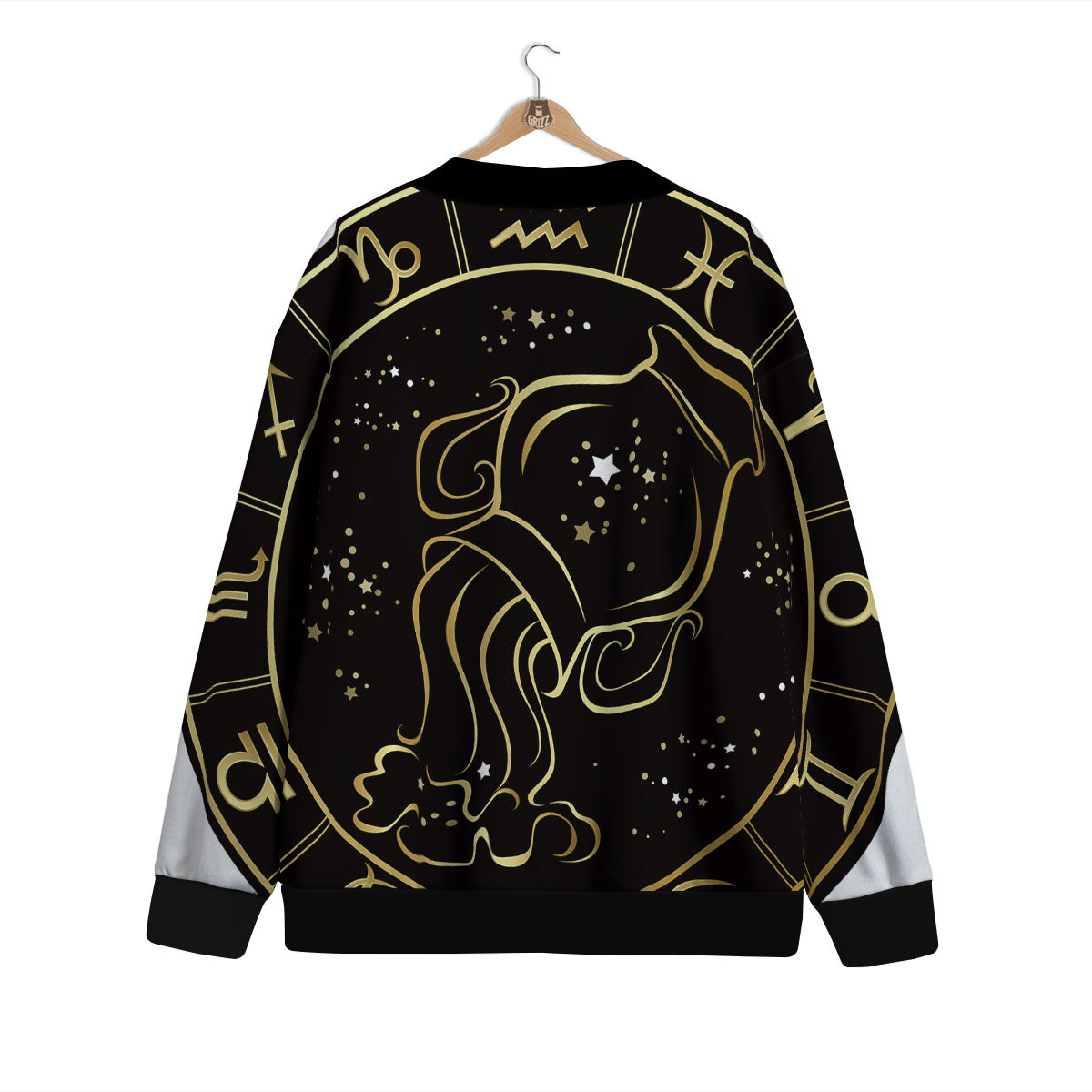 Aquarius Sign Black And Gold Print Cardigan-grizzshop