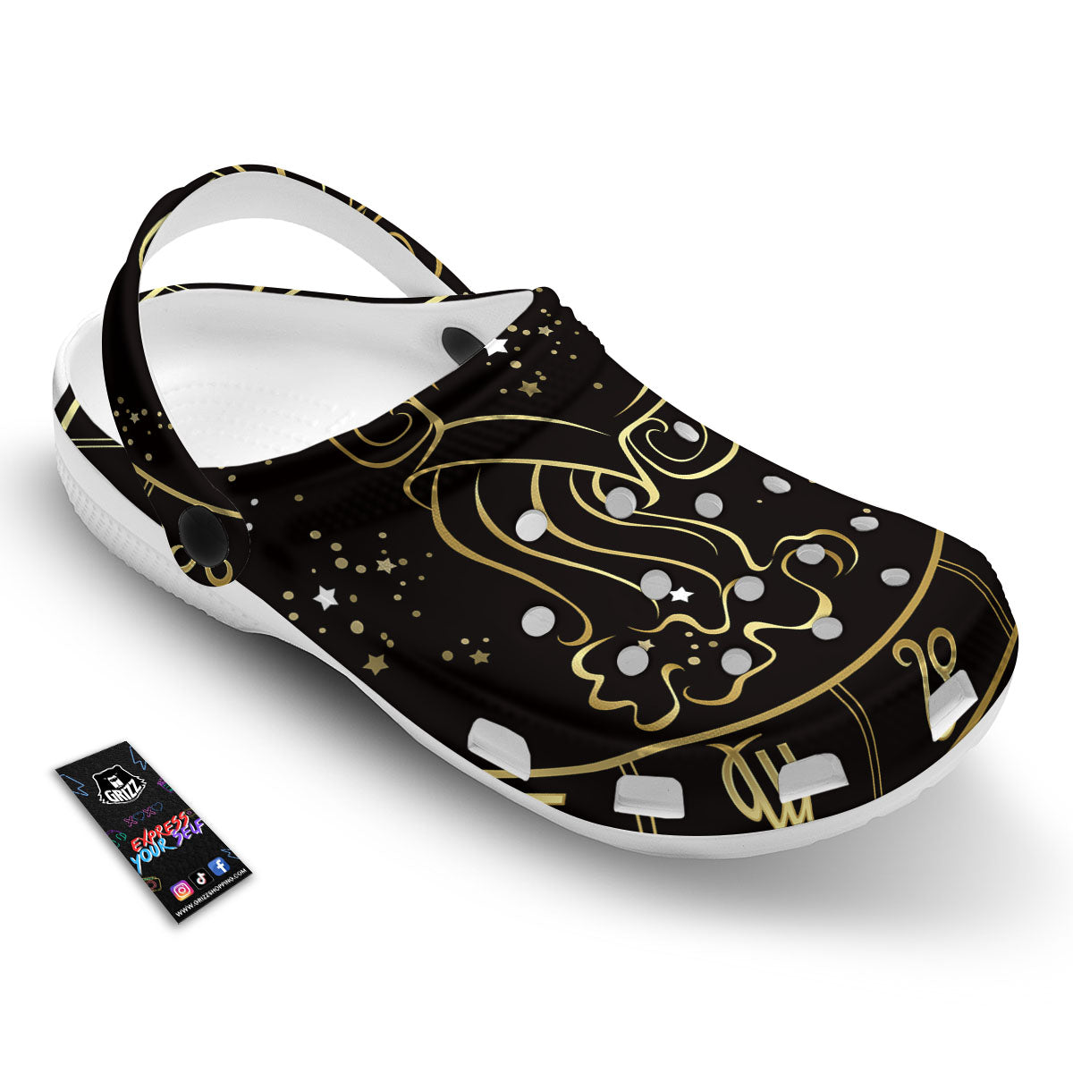 Aquarius Sign Black And Gold Print Clog-grizzshop