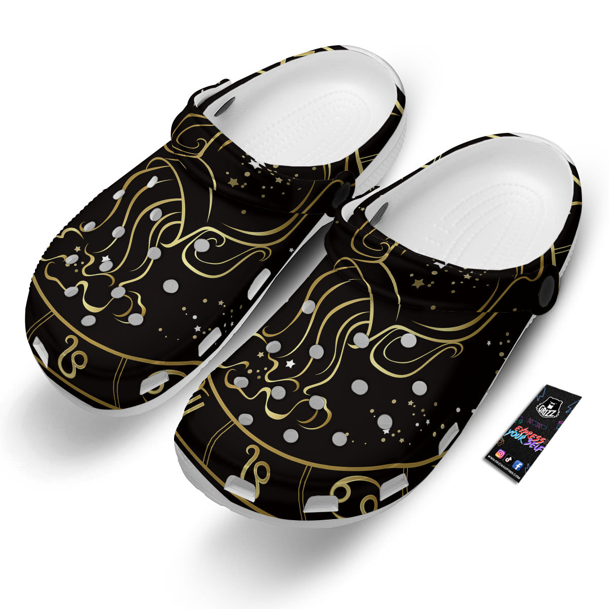 Aquarius Sign Black And Gold Print Clog-grizzshop