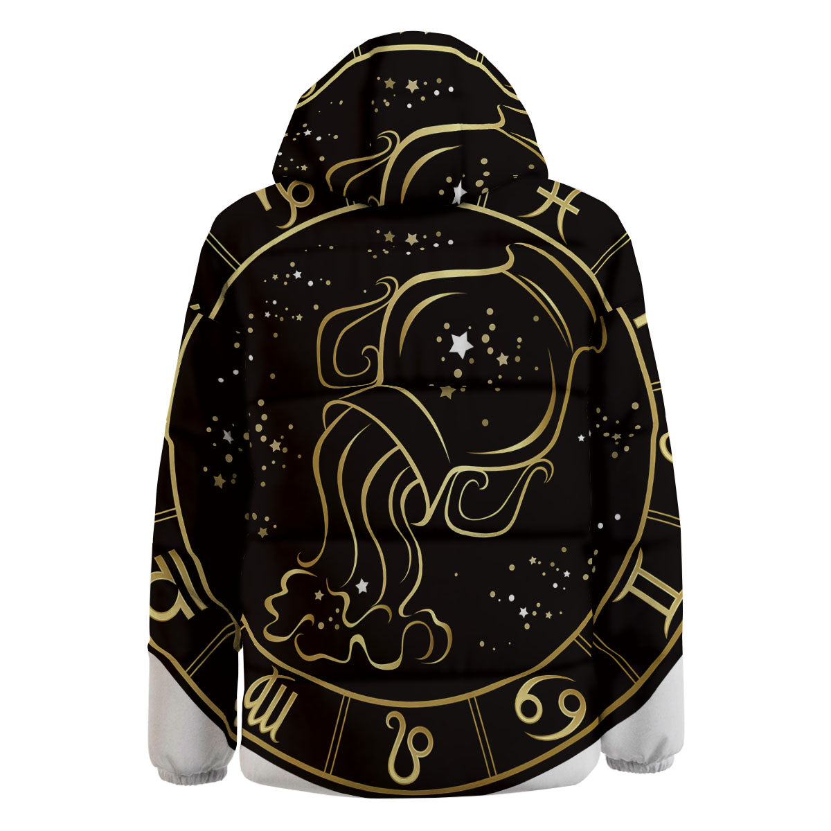 Aquarius Sign Black And Gold Print Down Jacket-grizzshop