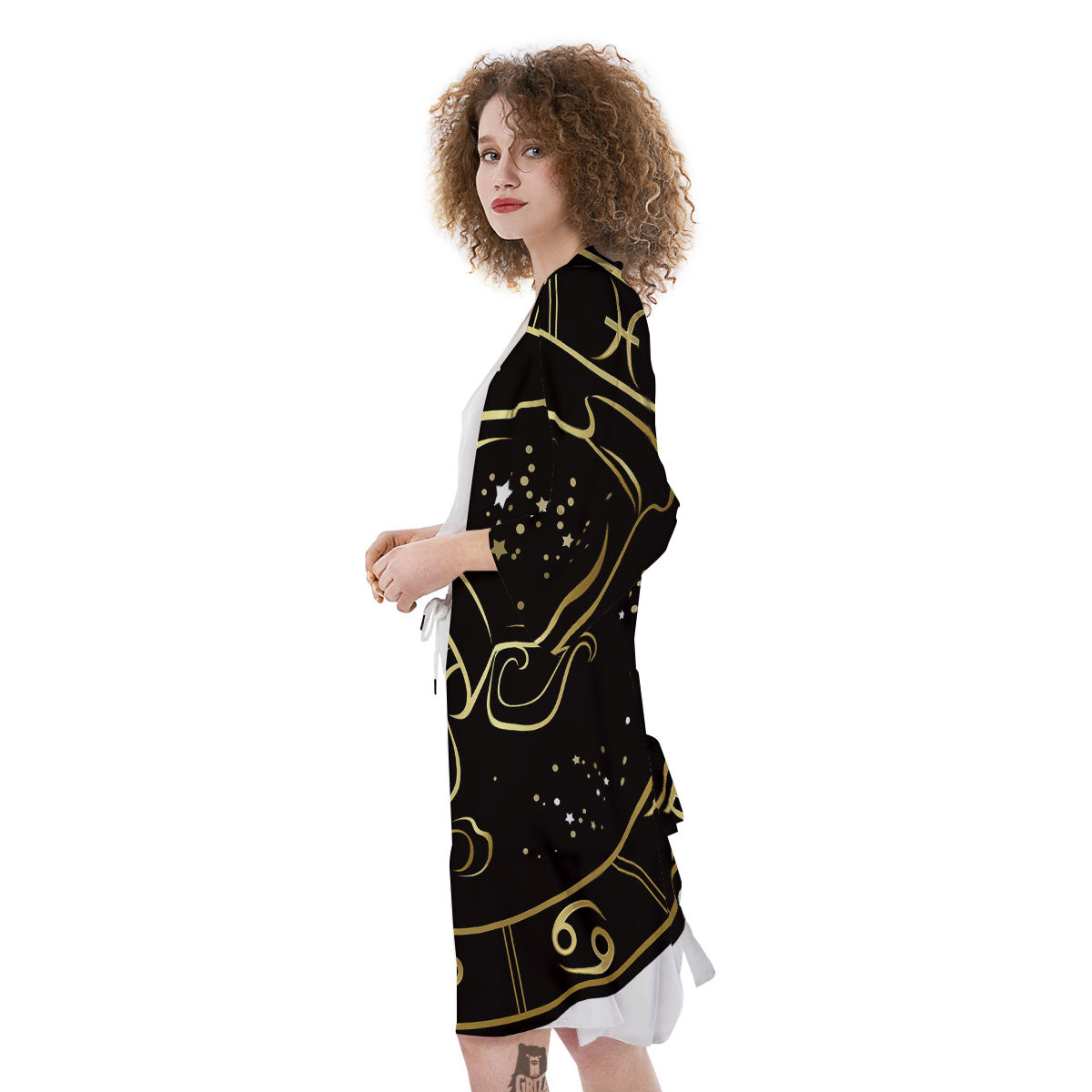 Aquarius Sign Black And Gold Print Kimono-grizzshop