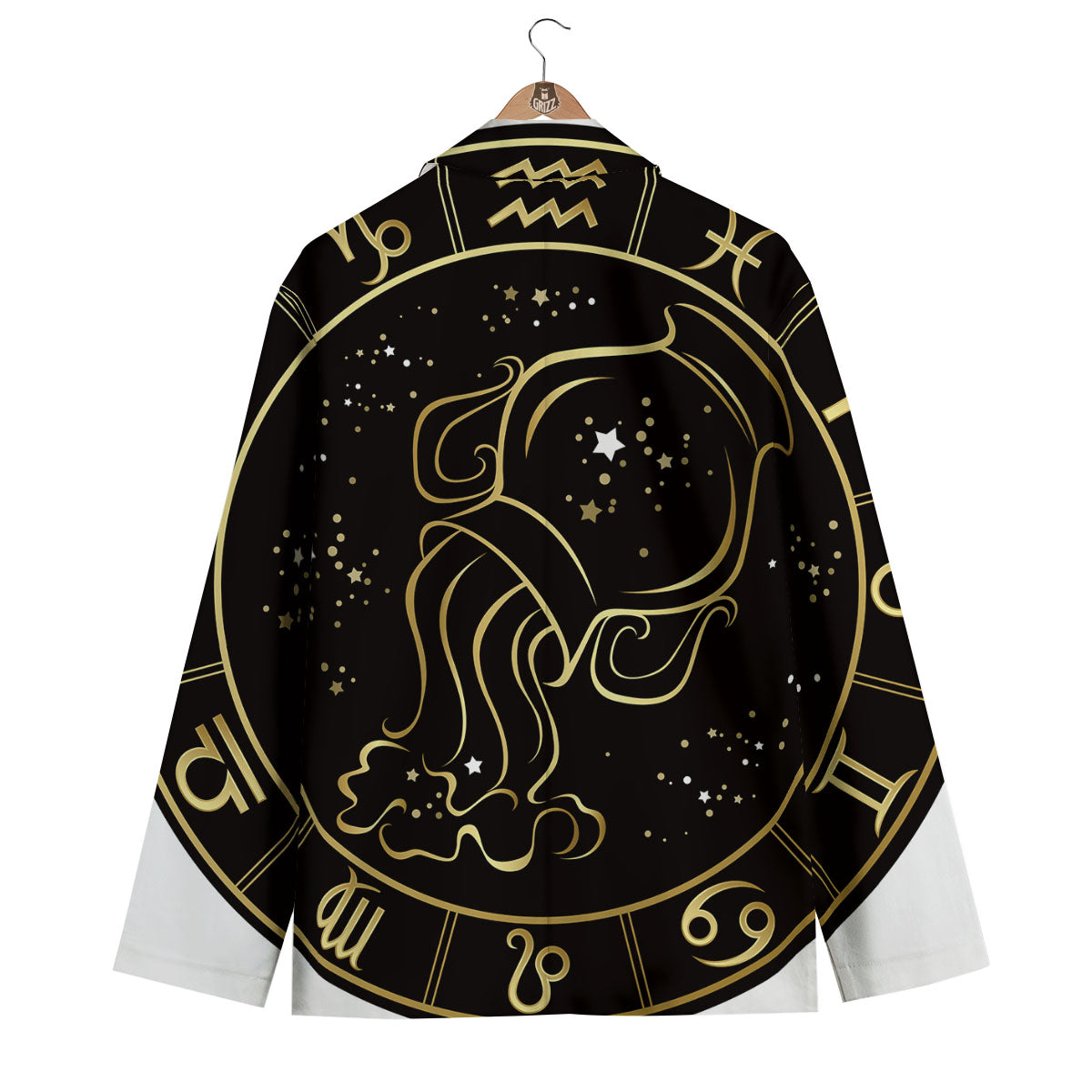 Aquarius Sign Black And Gold Print Men's Blazer-grizzshop