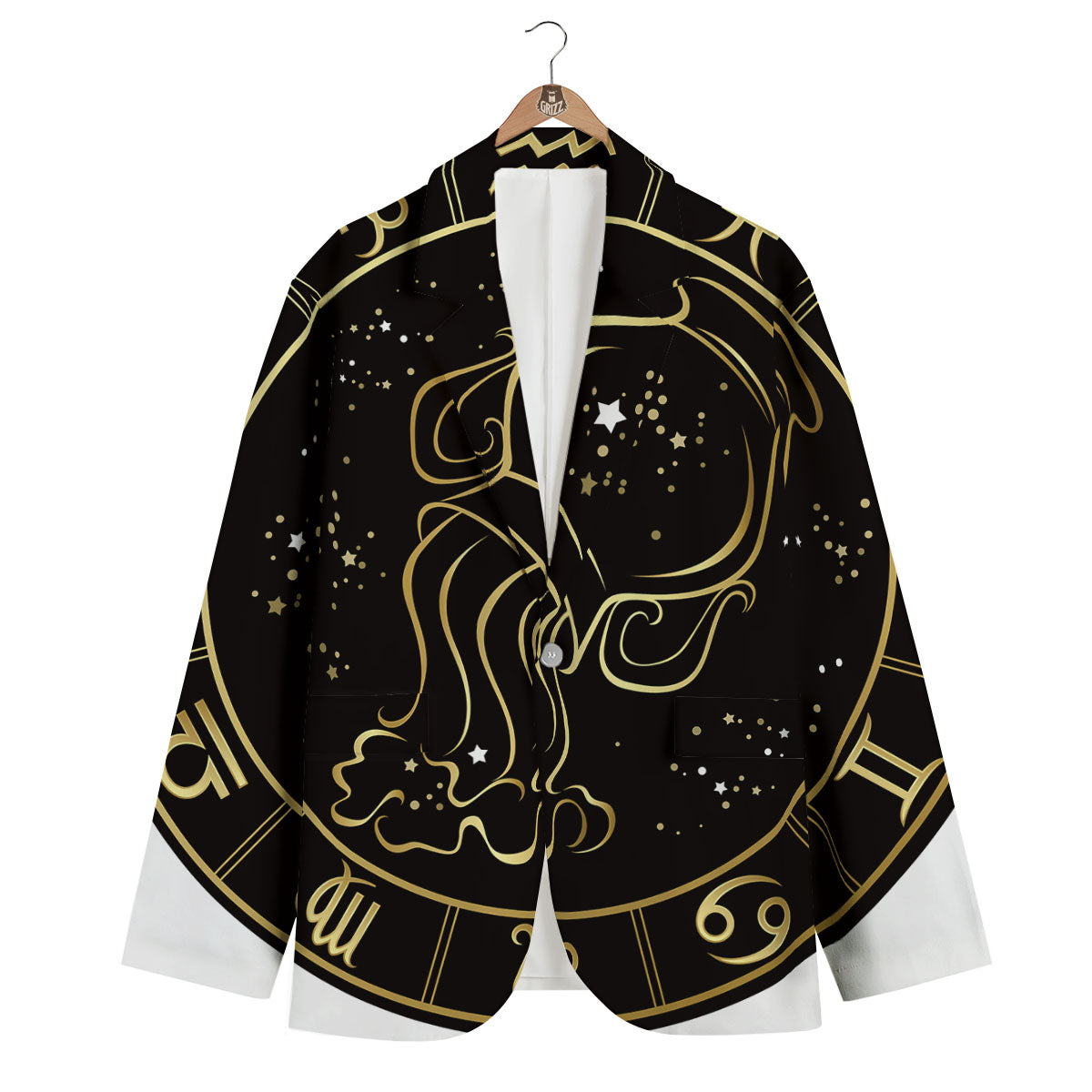 Aquarius Sign Black And Gold Print Men's Blazer-grizzshop