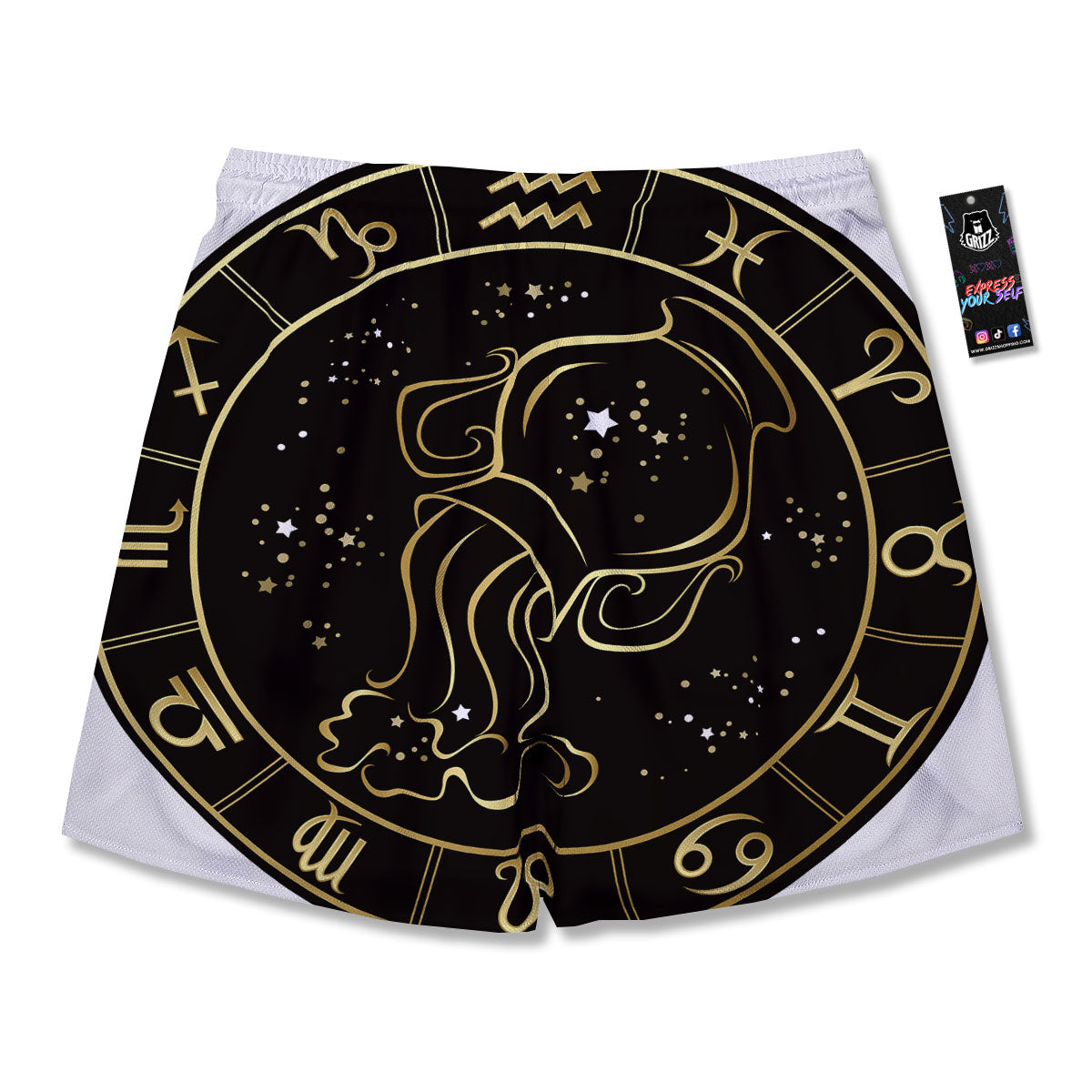 Aquarius Sign Black And Gold Print Men's Running Shorts-grizzshop