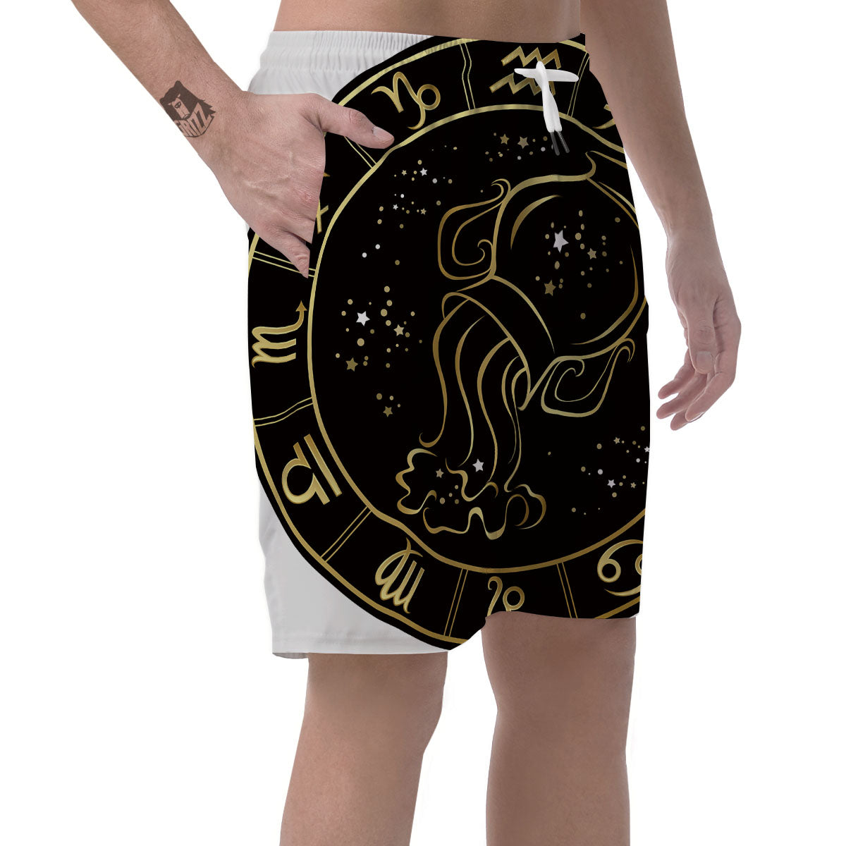 Aquarius Sign Black And Gold Print Men's Shorts-grizzshop