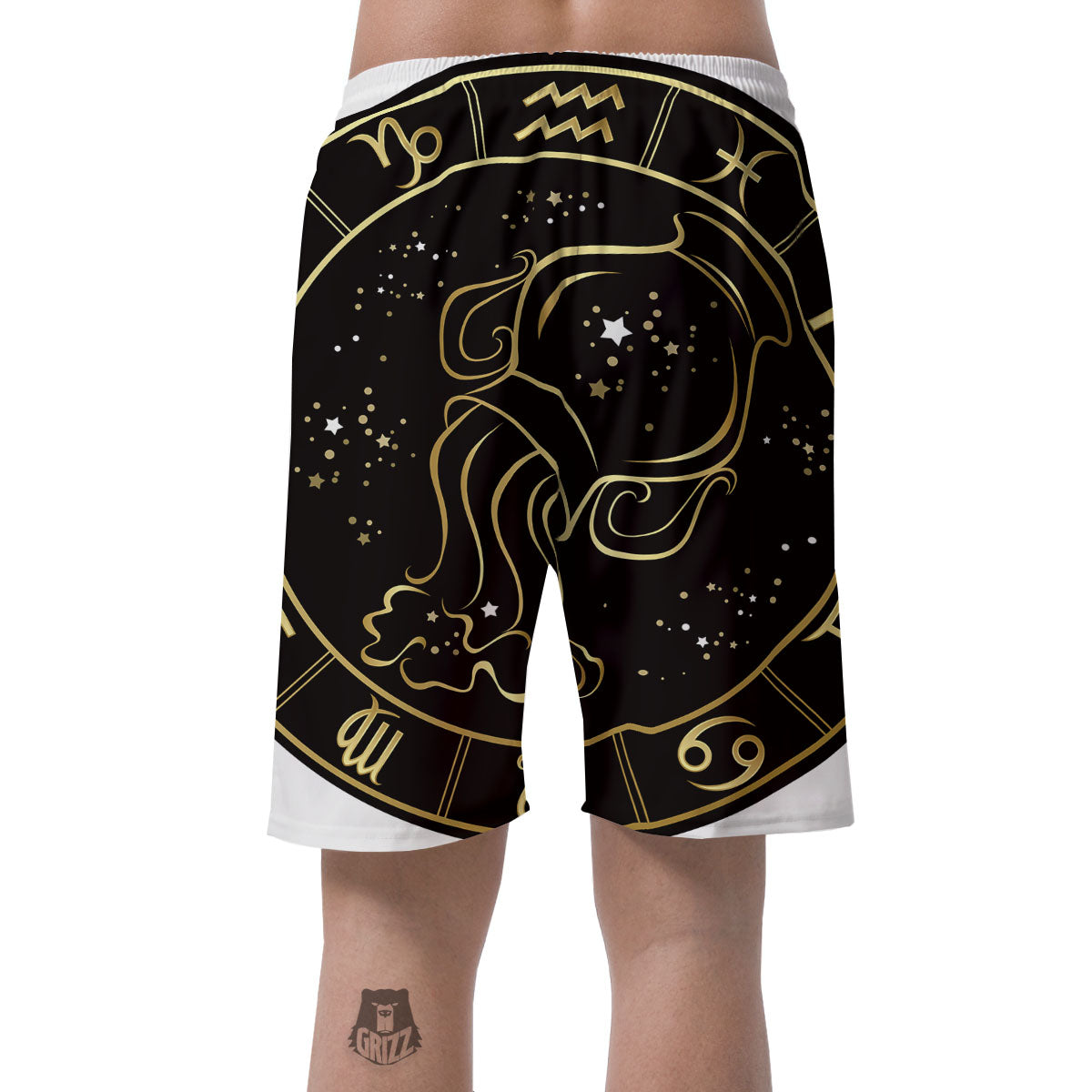 Aquarius Sign Black And Gold Print Men's Shorts-grizzshop