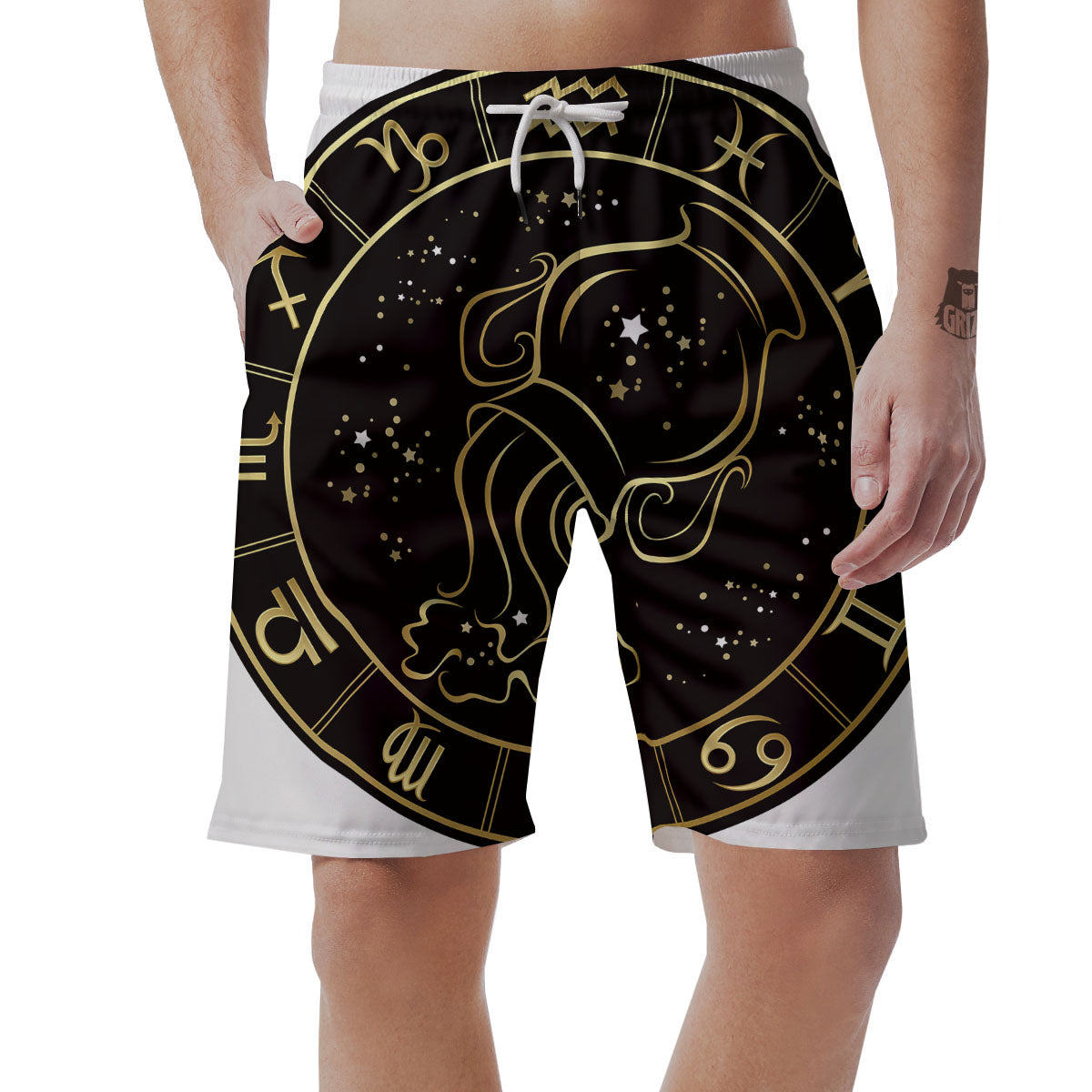 Aquarius Sign Black And Gold Print Men's Shorts-grizzshop