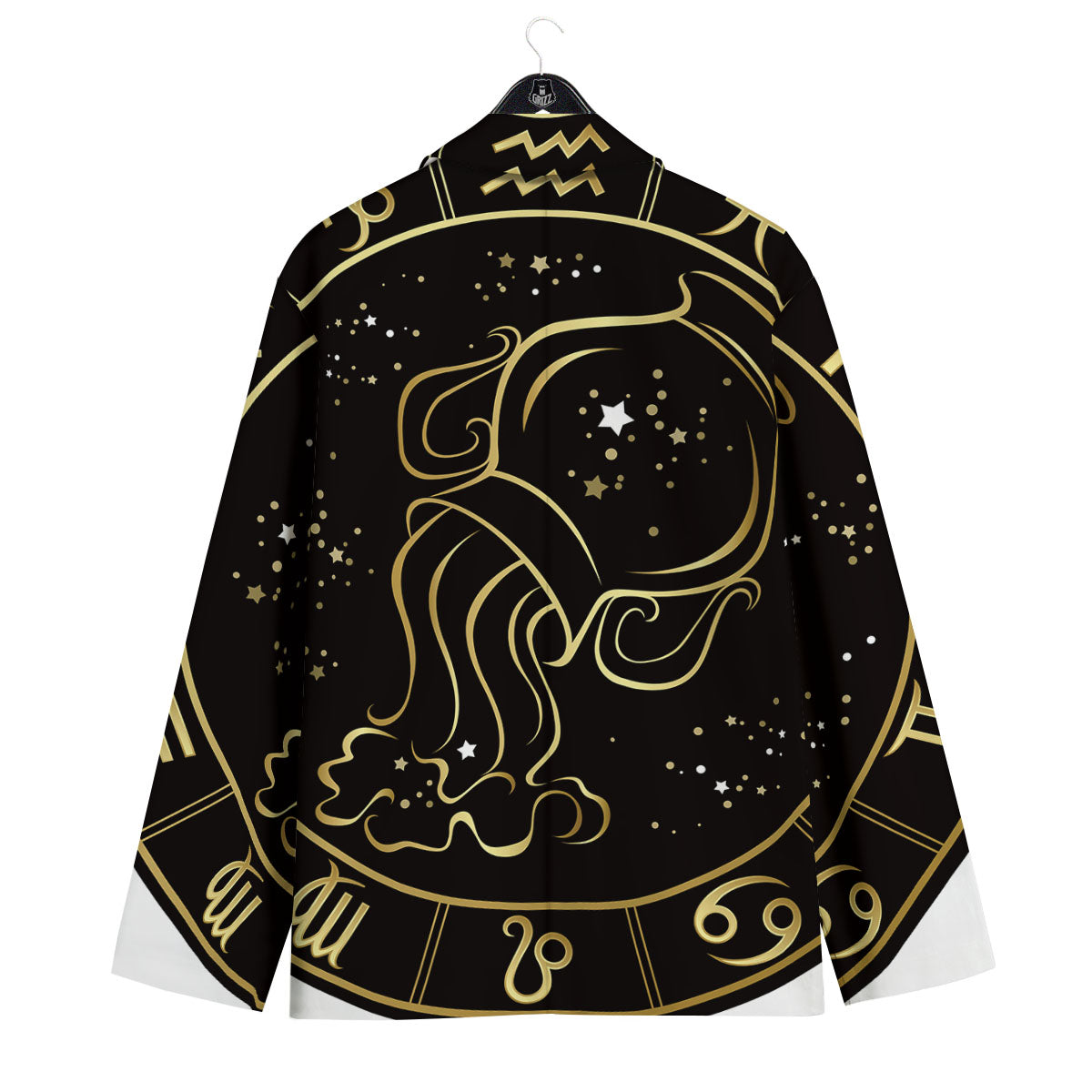 Aquarius Sign Black And Gold Print Men's Sport Coat-grizzshop