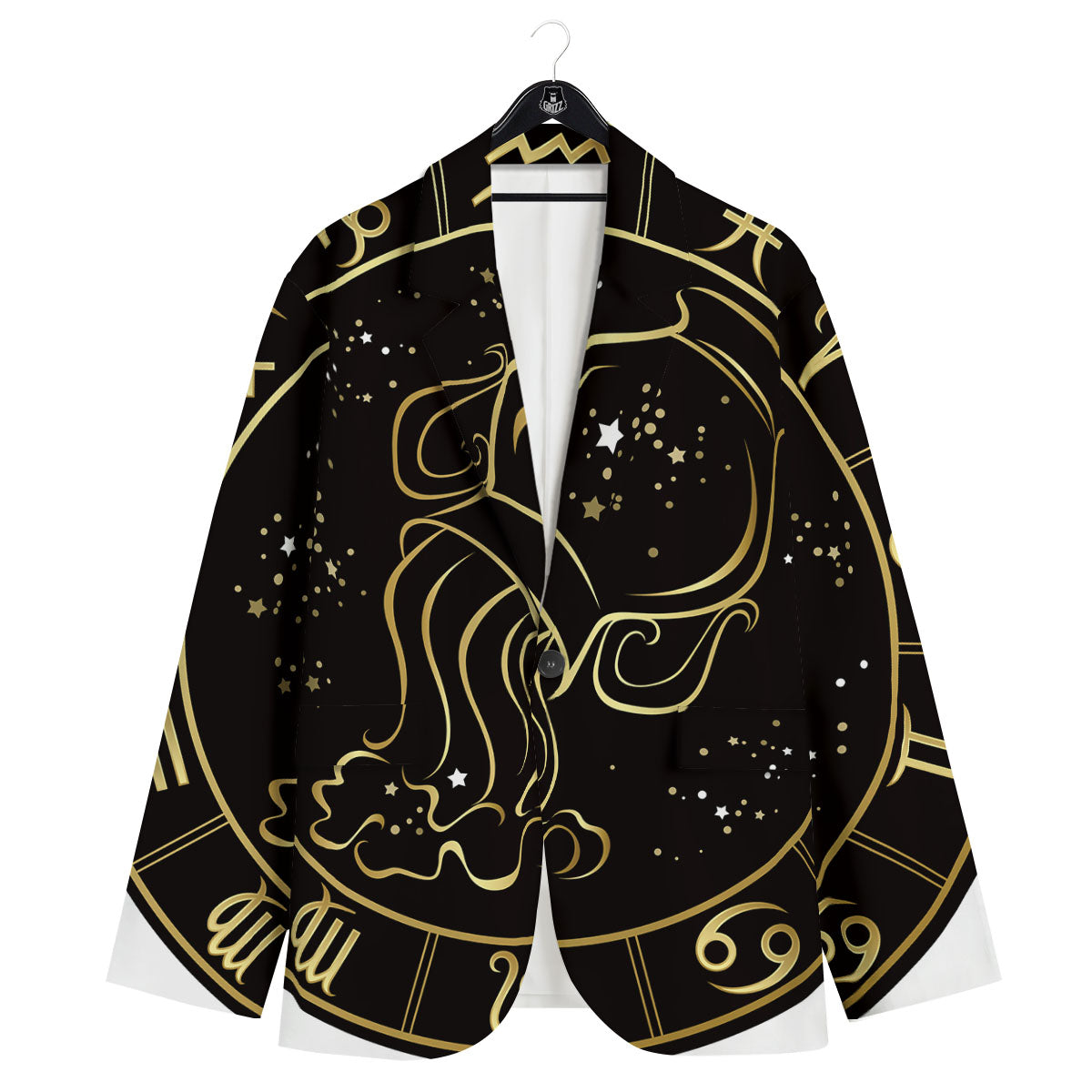 Aquarius Sign Black And Gold Print Men's Sport Coat-grizzshop