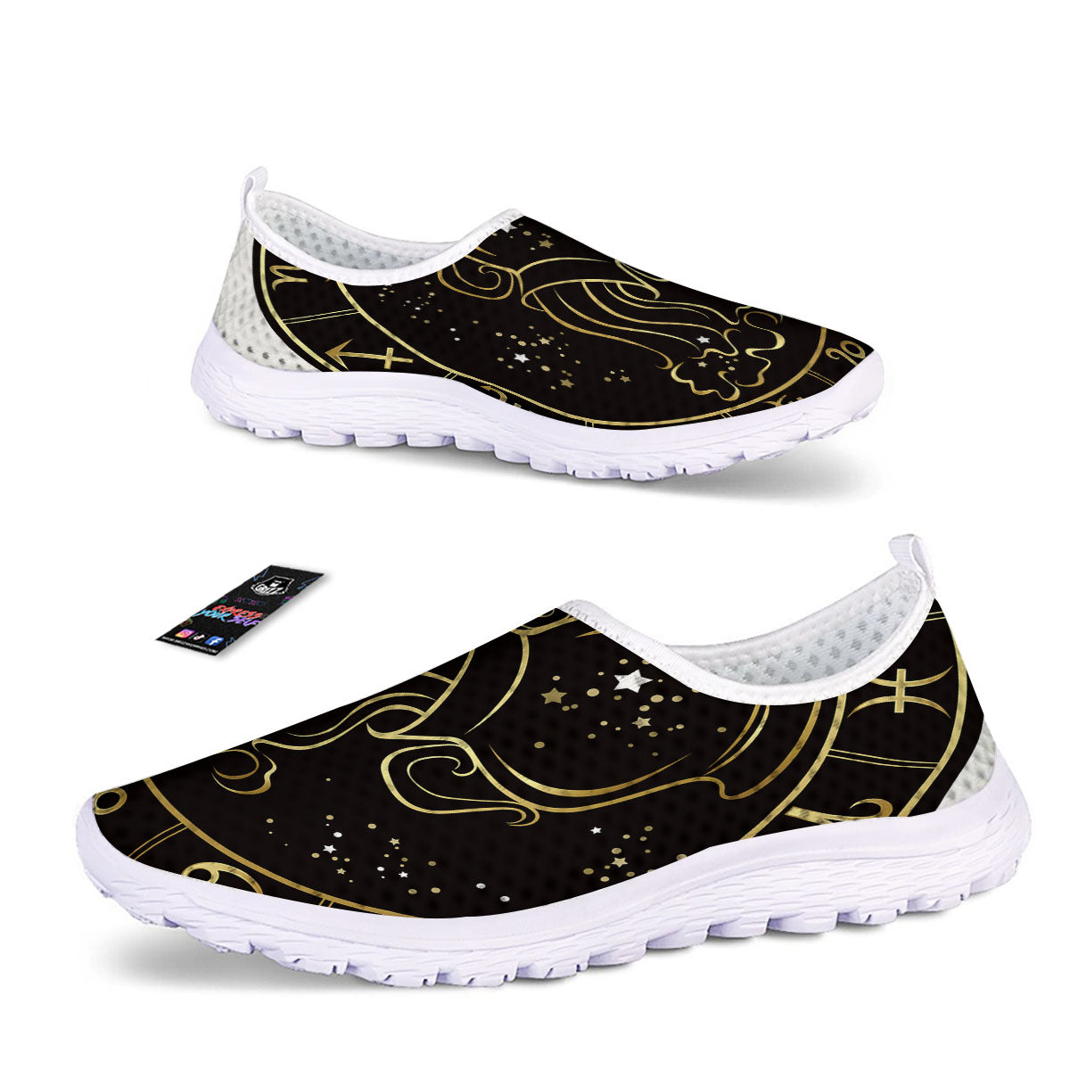 Aquarius Sign Black And Gold Print Nurse Shoes-grizzshop