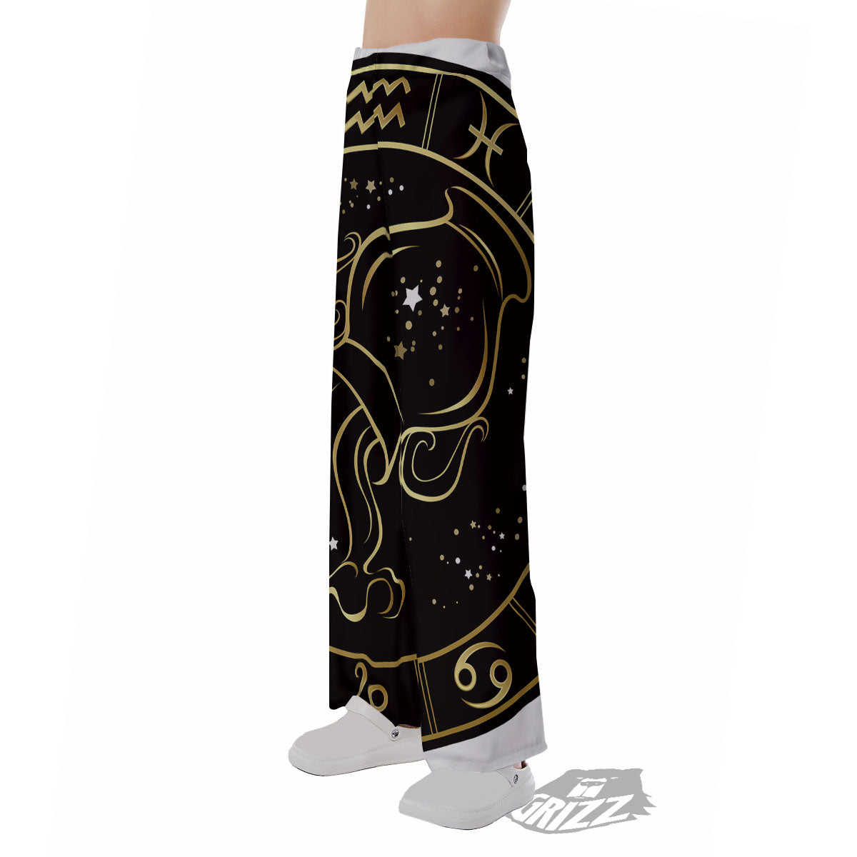 Aquarius Sign Black And Gold Print Pajama Pants-grizzshop