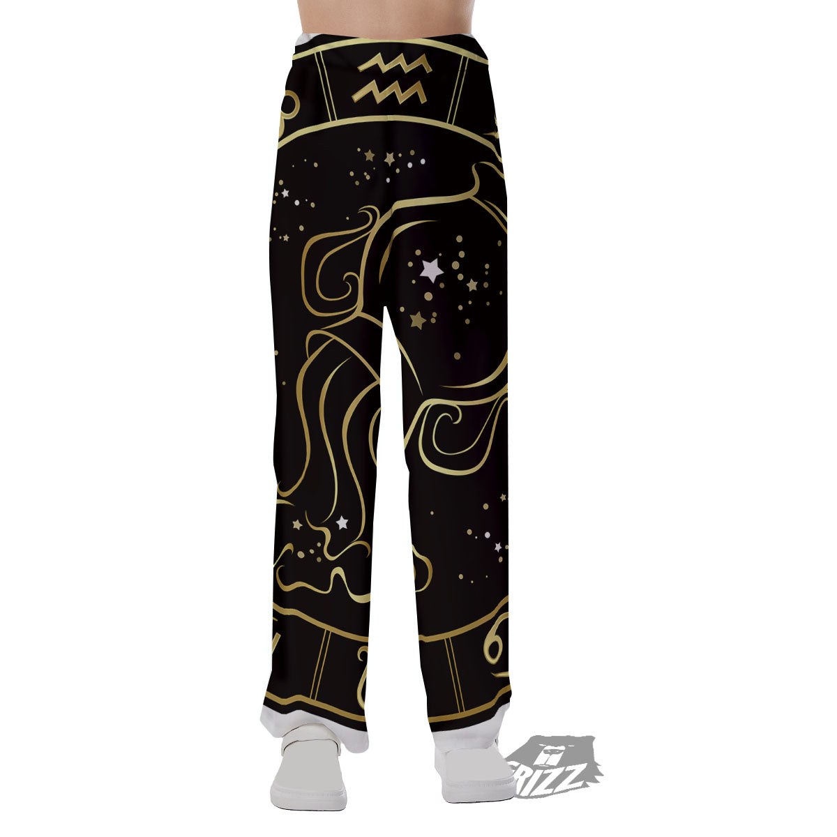 Aquarius Sign Black And Gold Print Pajama Pants-grizzshop
