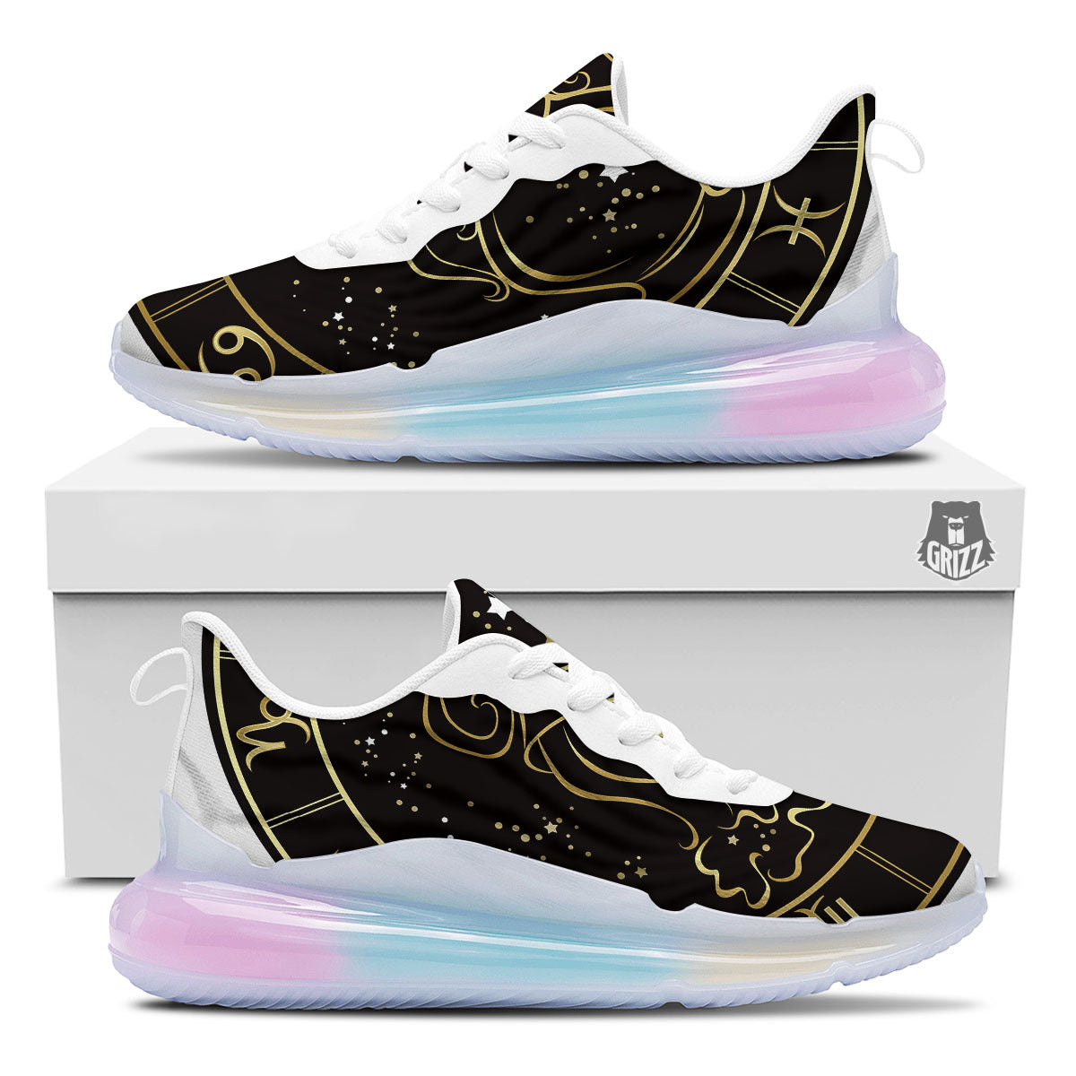 Aquarius Sign Black And Gold Print Running Sneakers-grizzshop