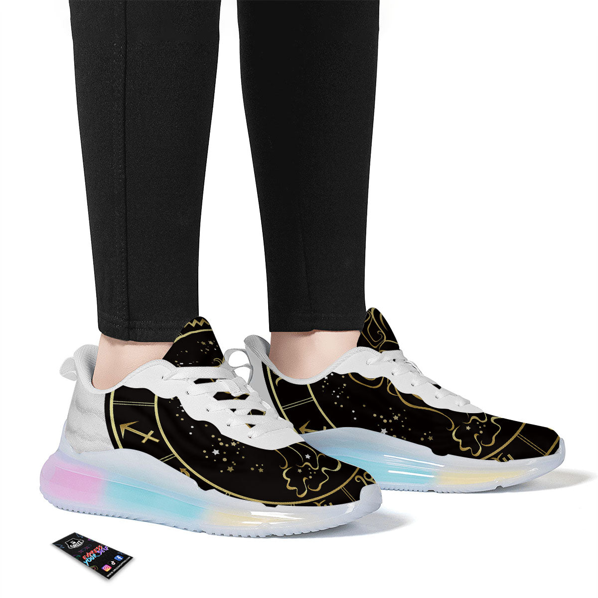Aquarius Sign Black And Gold Print Running Sneakers-grizzshop