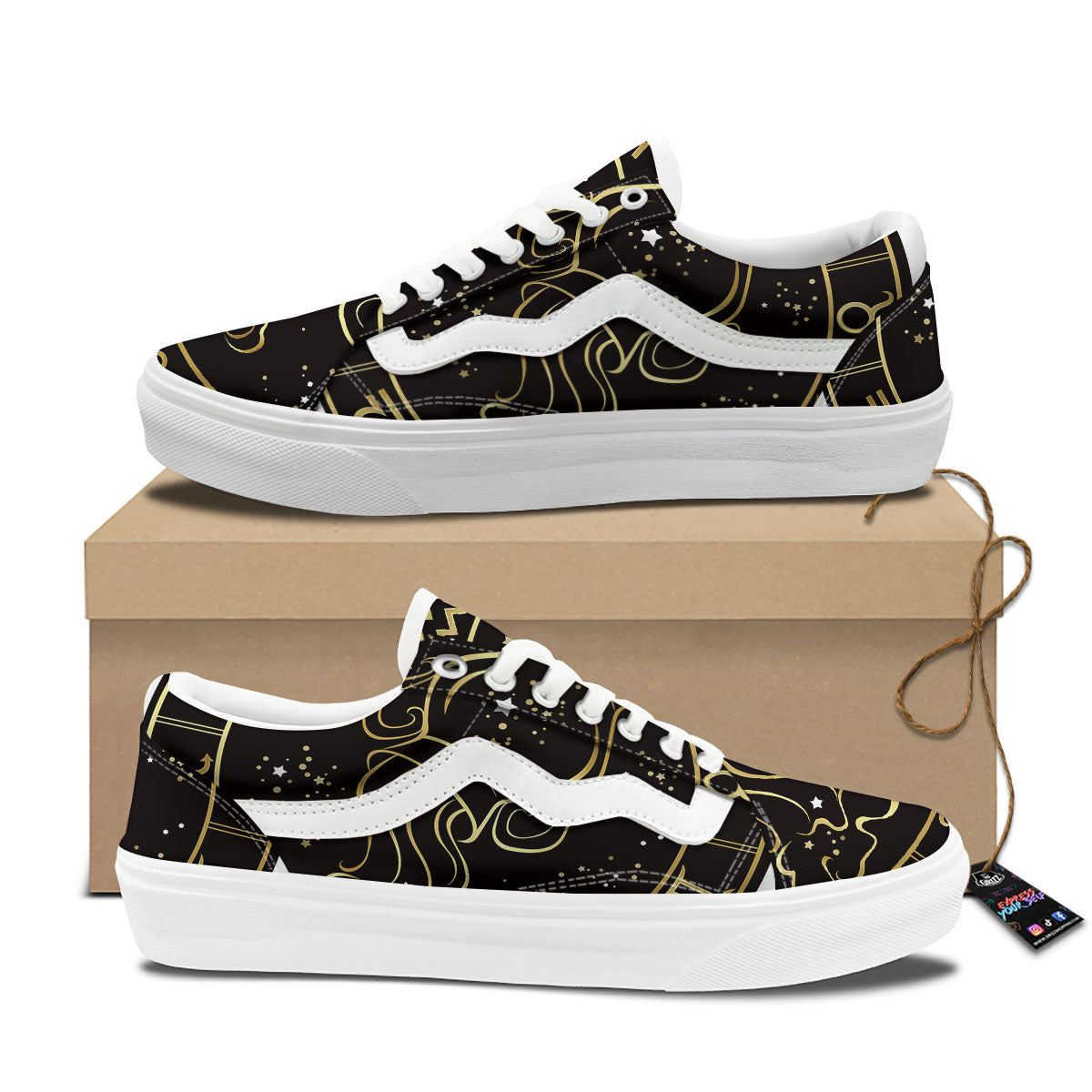 Aquarius Sign Black And Gold Print Skate Shoes-grizzshop