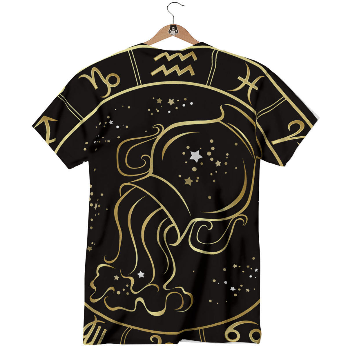Aquarius Sign Black And Gold Print T-Shirt-grizzshop