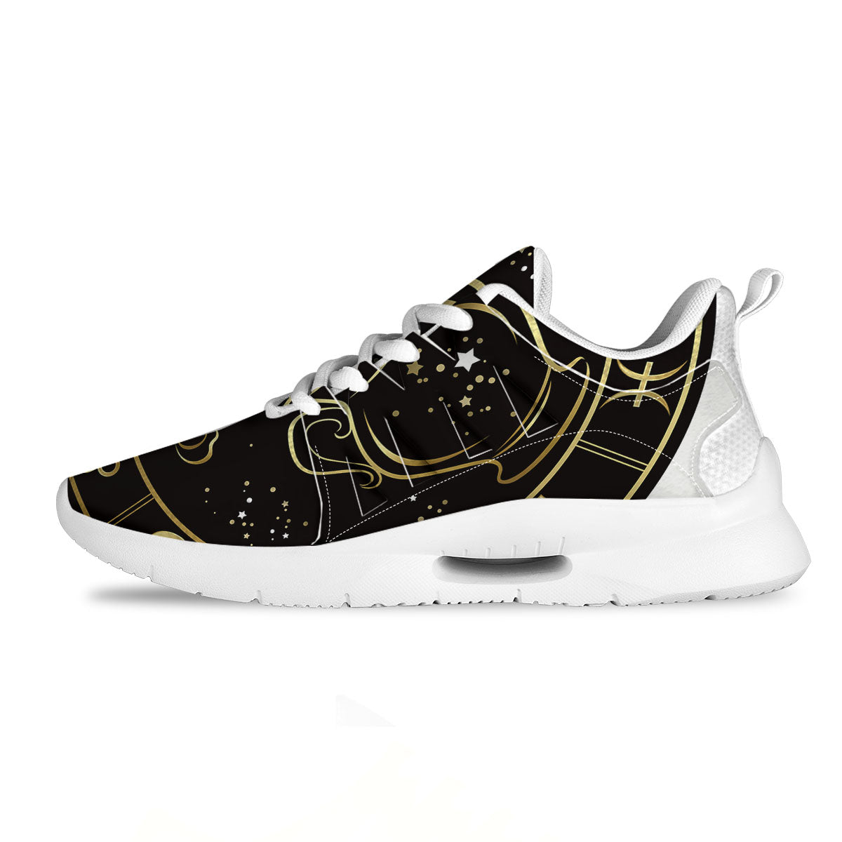 Aquarius Sign Black And Gold Print Tennis Shoes-grizzshop