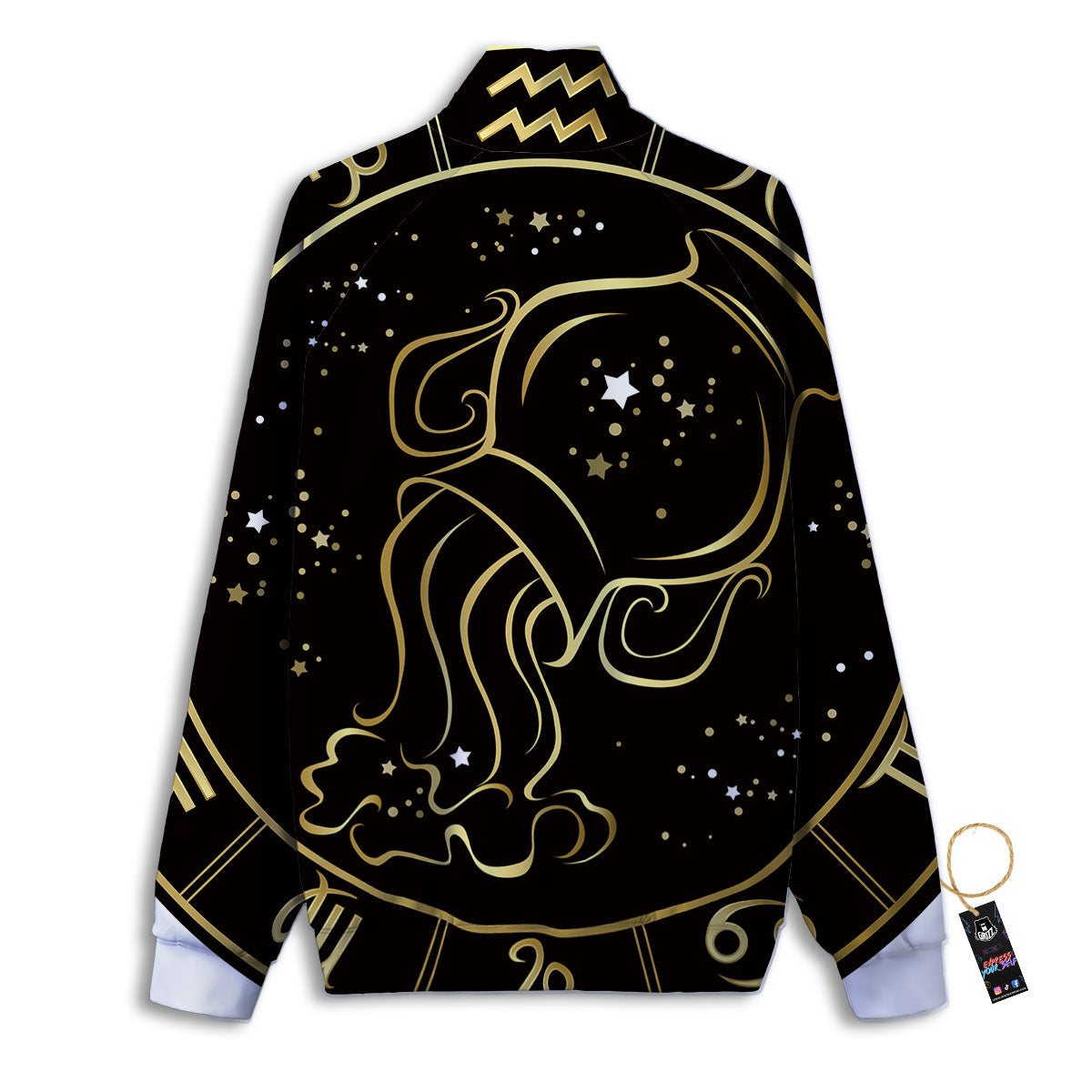 Aquarius Sign Black And Gold Print Track Jacket-grizzshop
