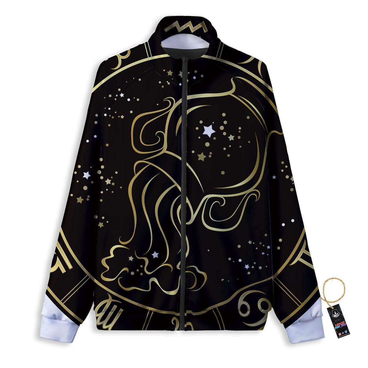 Aquarius Sign Black And Gold Print Track Jacket-grizzshop