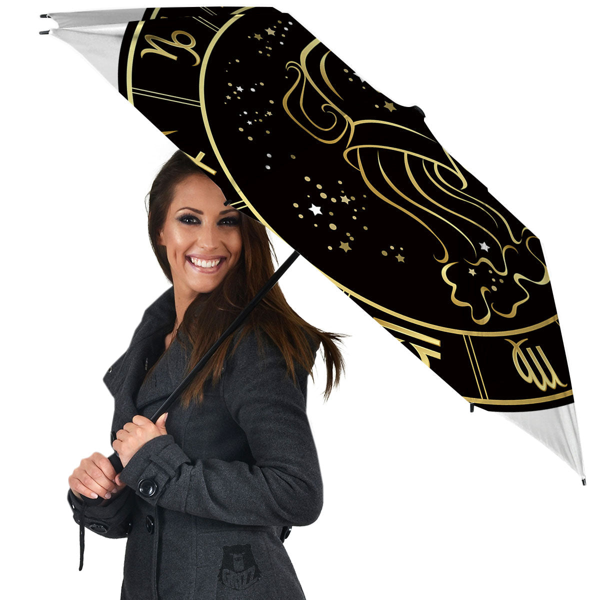 Aquarius Sign Black And Gold Print Umbrella-grizzshop
