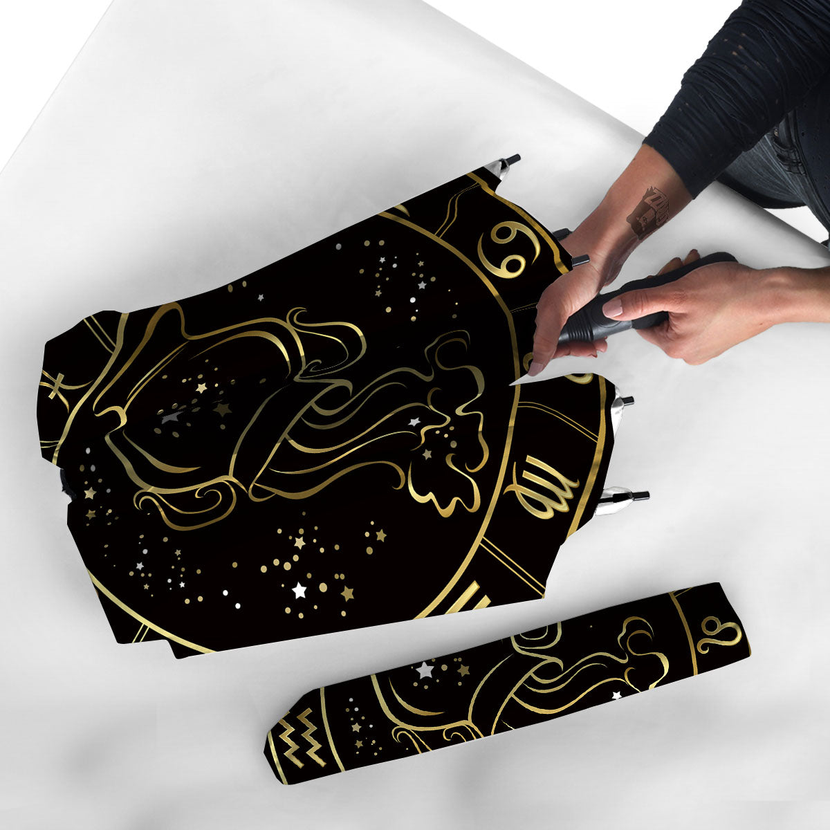 Aquarius Sign Black And Gold Print Umbrella-grizzshop