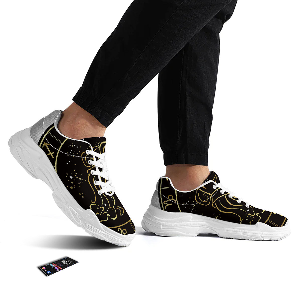 Aquarius Sign Black And Gold Print White Chunky Shoes-grizzshop