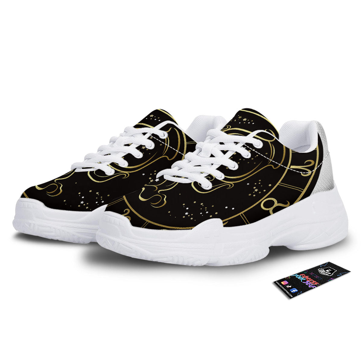 Aquarius Sign Black And Gold Print White Chunky Shoes-grizzshop