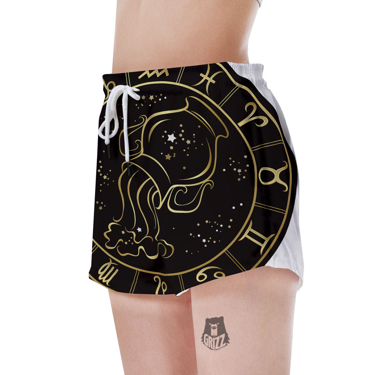 Aquarius Sign Black And Gold Print Women's Shorts-grizzshop