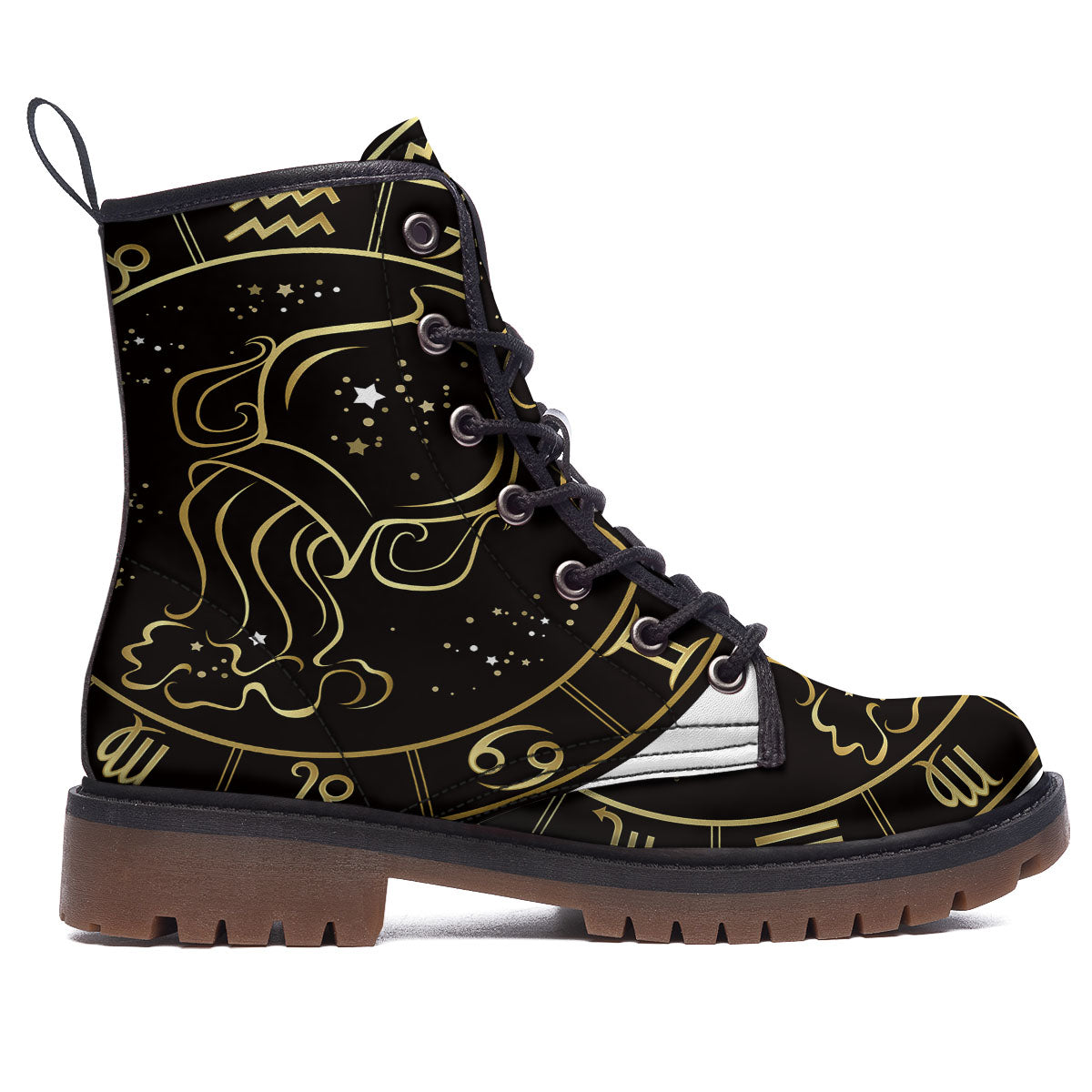 Aquarius Sign Black And Gold Print Work Boots-grizzshop