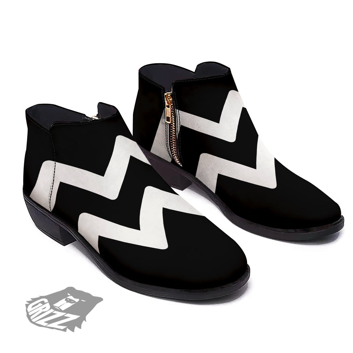 Aquarius Sign White And Black Print Ankle Boots-grizzshop