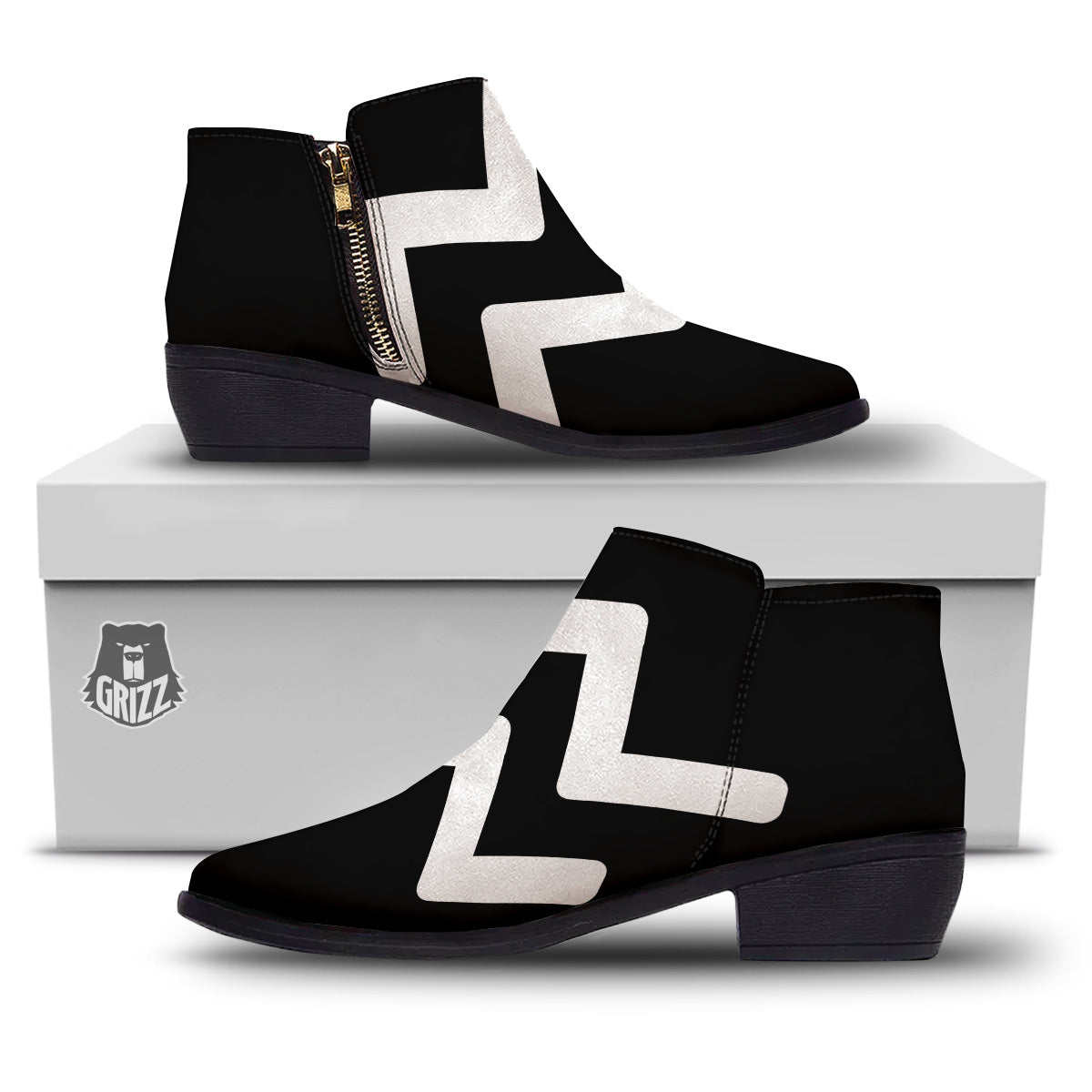 Aquarius Sign White And Black Print Ankle Boots-grizzshop