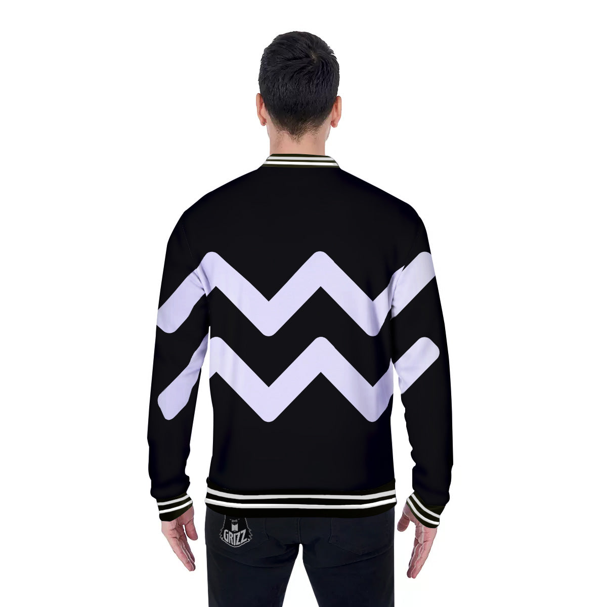 Aquarius Sign White And Black Print Baseball Jacket-grizzshop