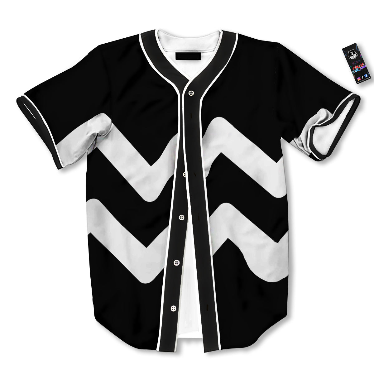 Aquarius Sign White And Black Print Baseball Jersey-grizzshop