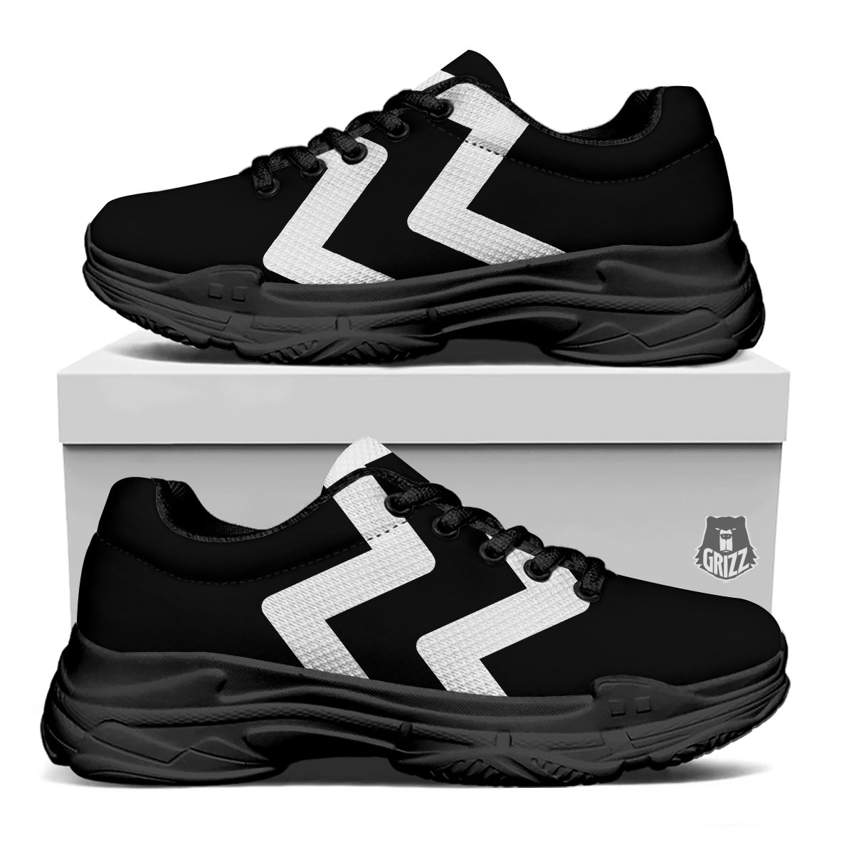 Aquarius Sign White And Black Print Black Chunky Shoes-grizzshop