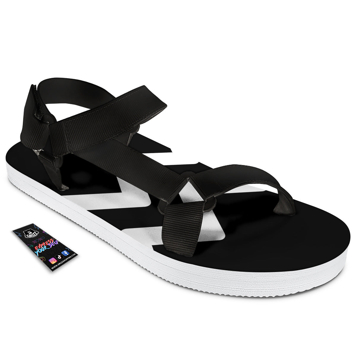 Aquarius Sign White And Black Print Black Open Toe Sandals-grizzshop