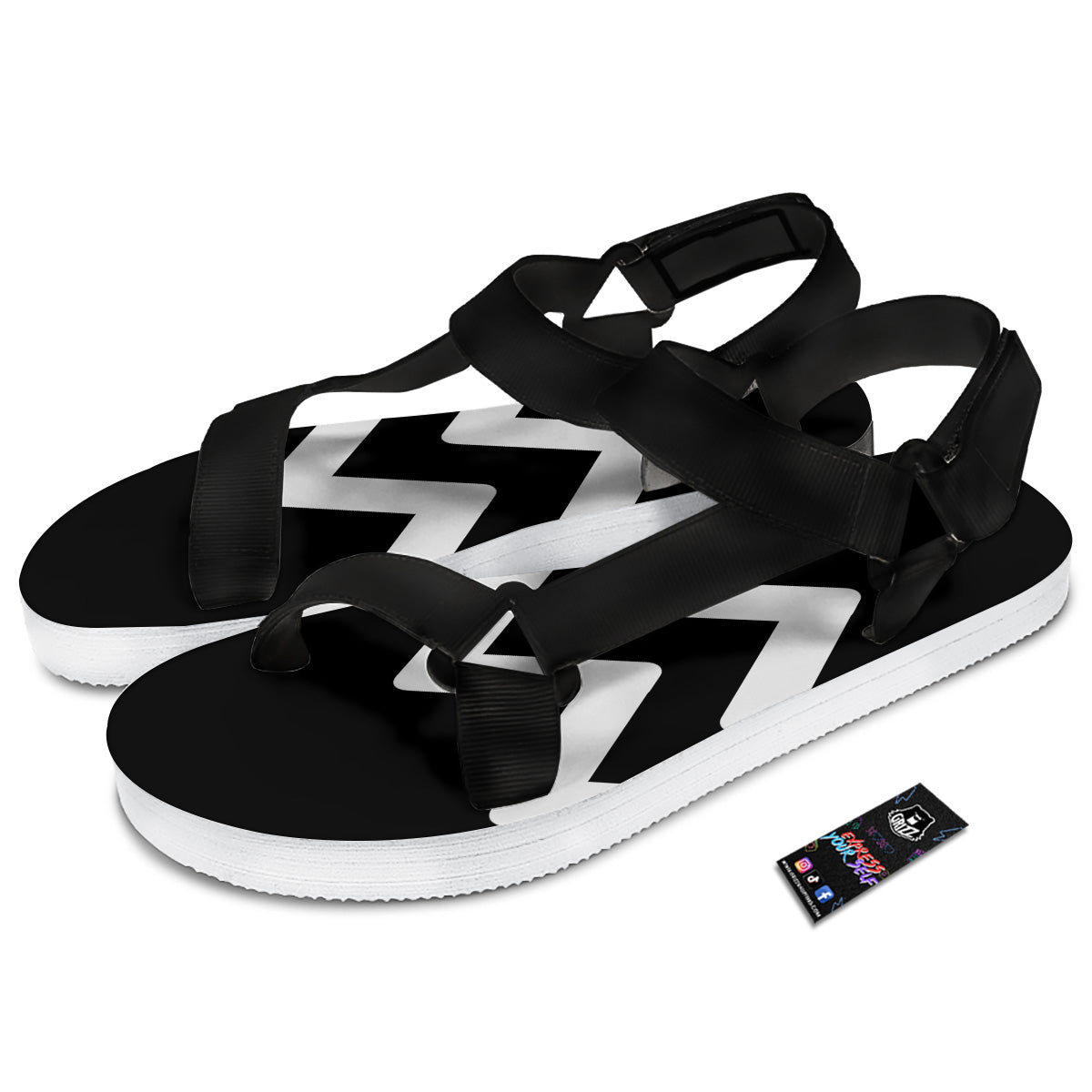 Aquarius Sign White And Black Print Black Open Toe Sandals-grizzshop