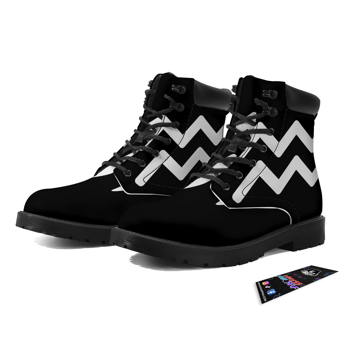 Aquarius Sign White And Black Print Boots-grizzshop