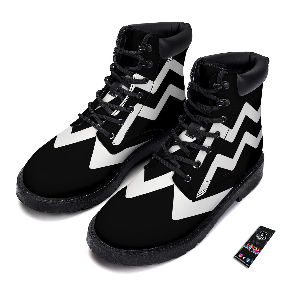 Aquarius Sign White And Black Print Boots-grizzshop