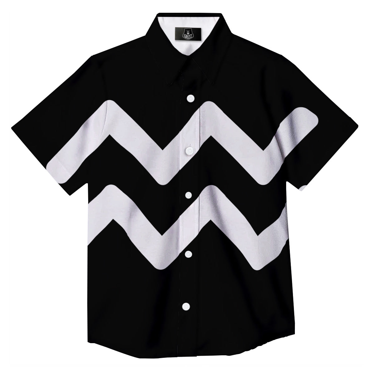 Aquarius Sign White And Black Print Button Up Shirt-grizzshop