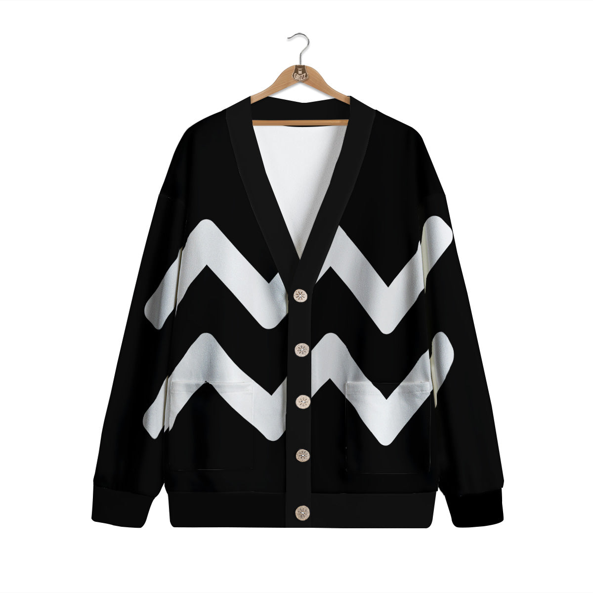 Aquarius Sign White And Black Print Cardigan-grizzshop