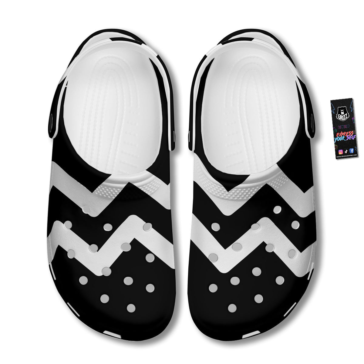 Aquarius Sign White And Black Print Clog-grizzshop