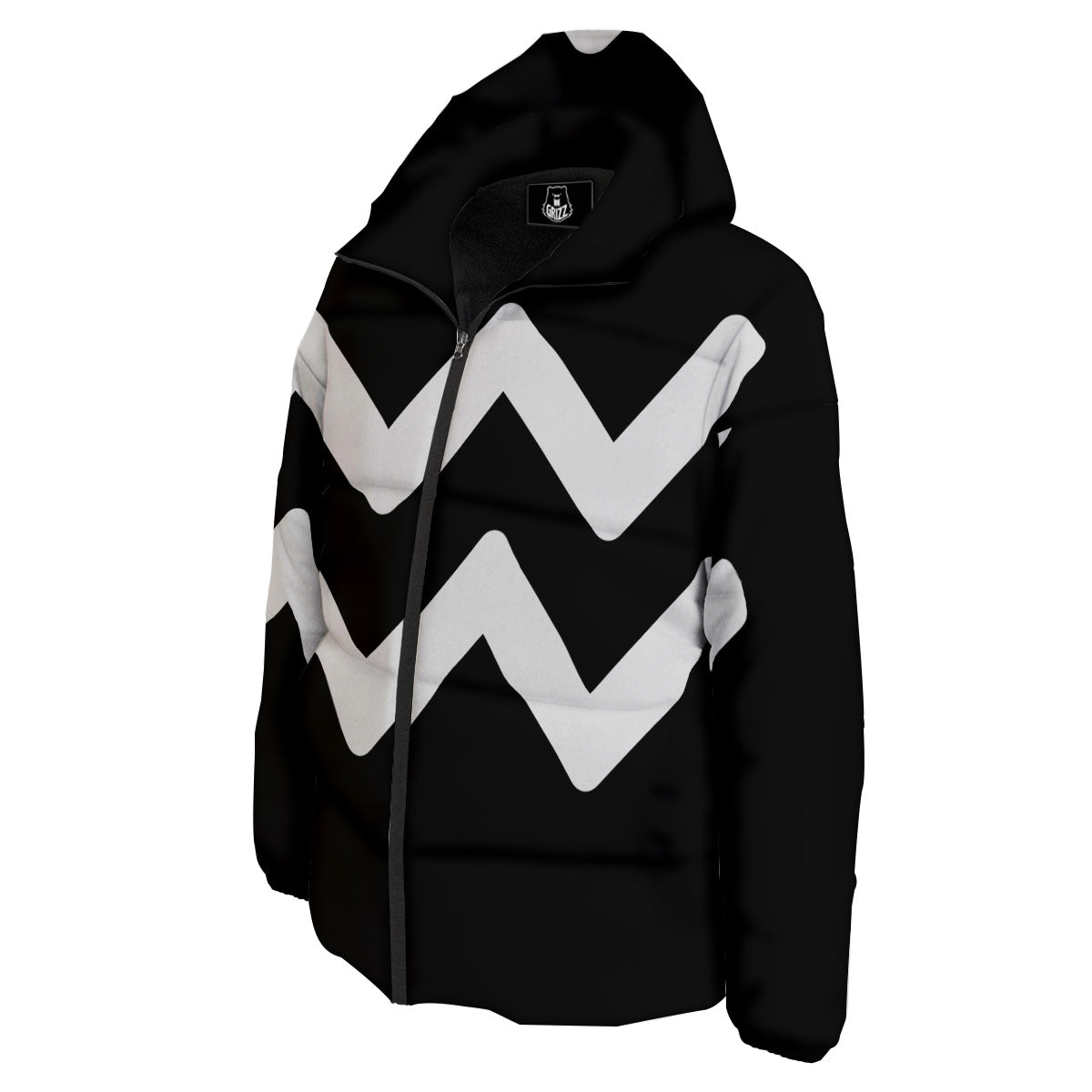 Aquarius Sign White And Black Print Down Jacket-grizzshop